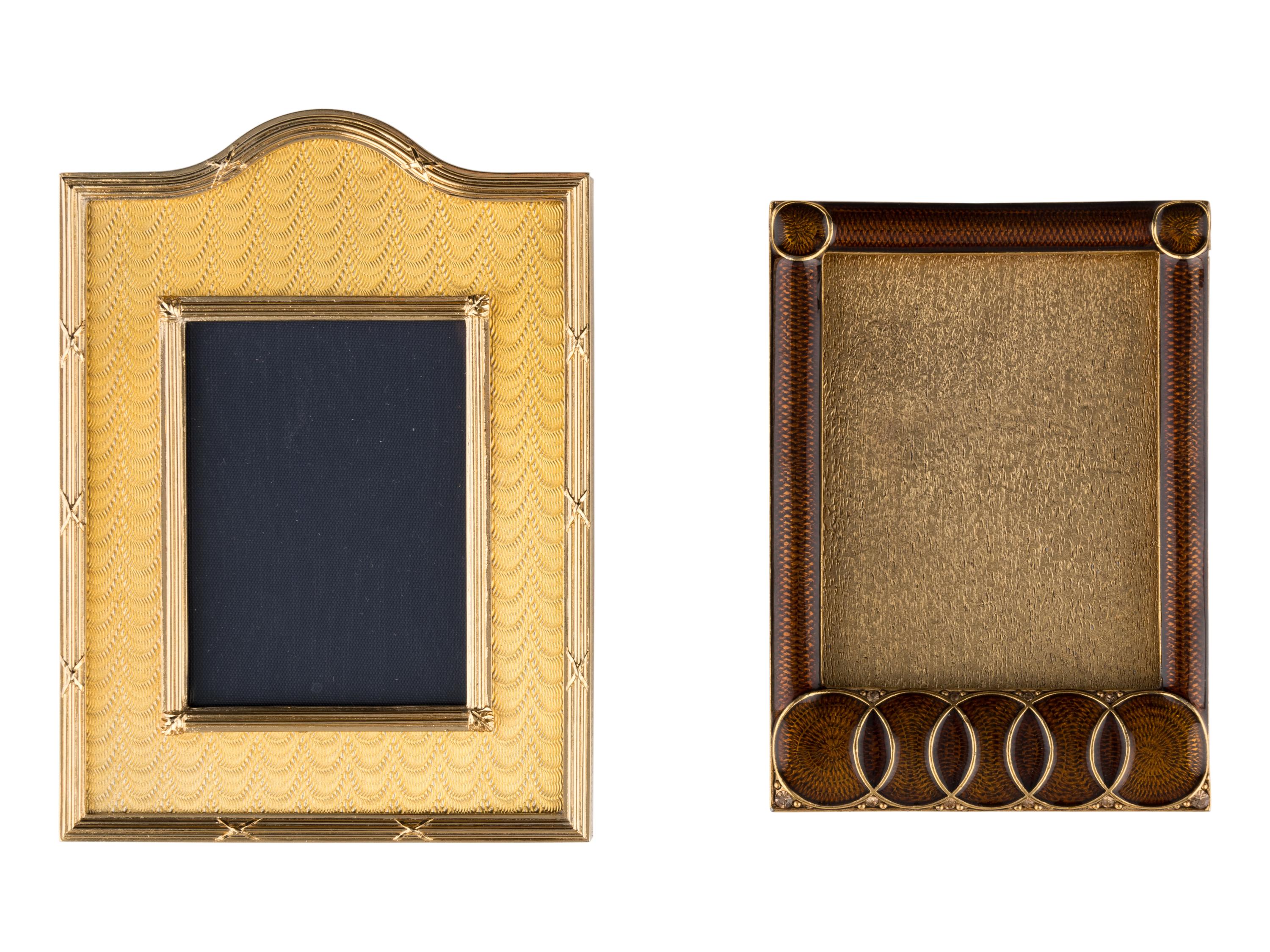 A Group of Four English Enamel and Gilt-Metal Picture Frames