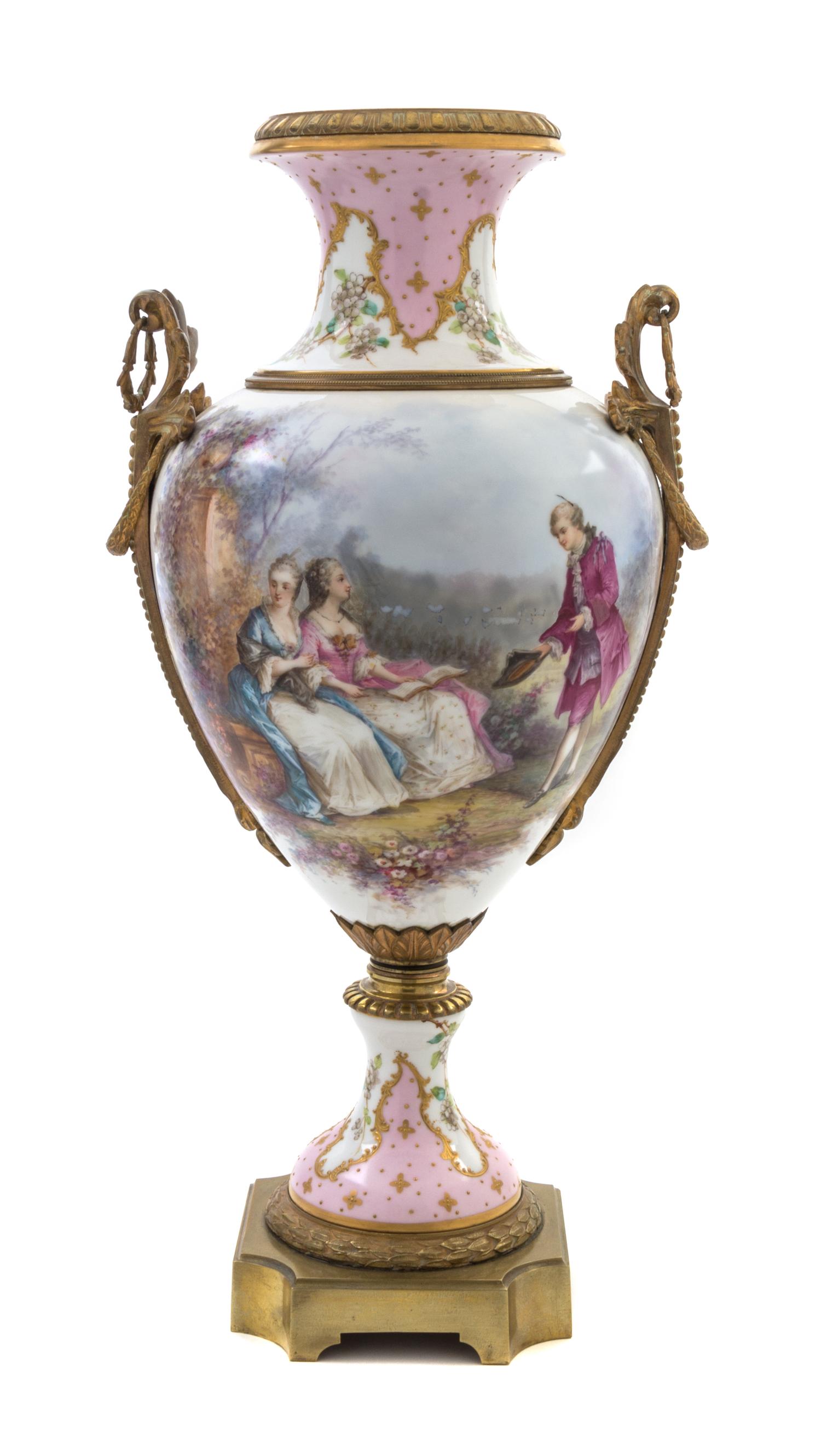 A Sevres Gilt Bronze Mounted Porcelain Urn Height 25 1/4 inches. — 19TH/20TH CENTURY