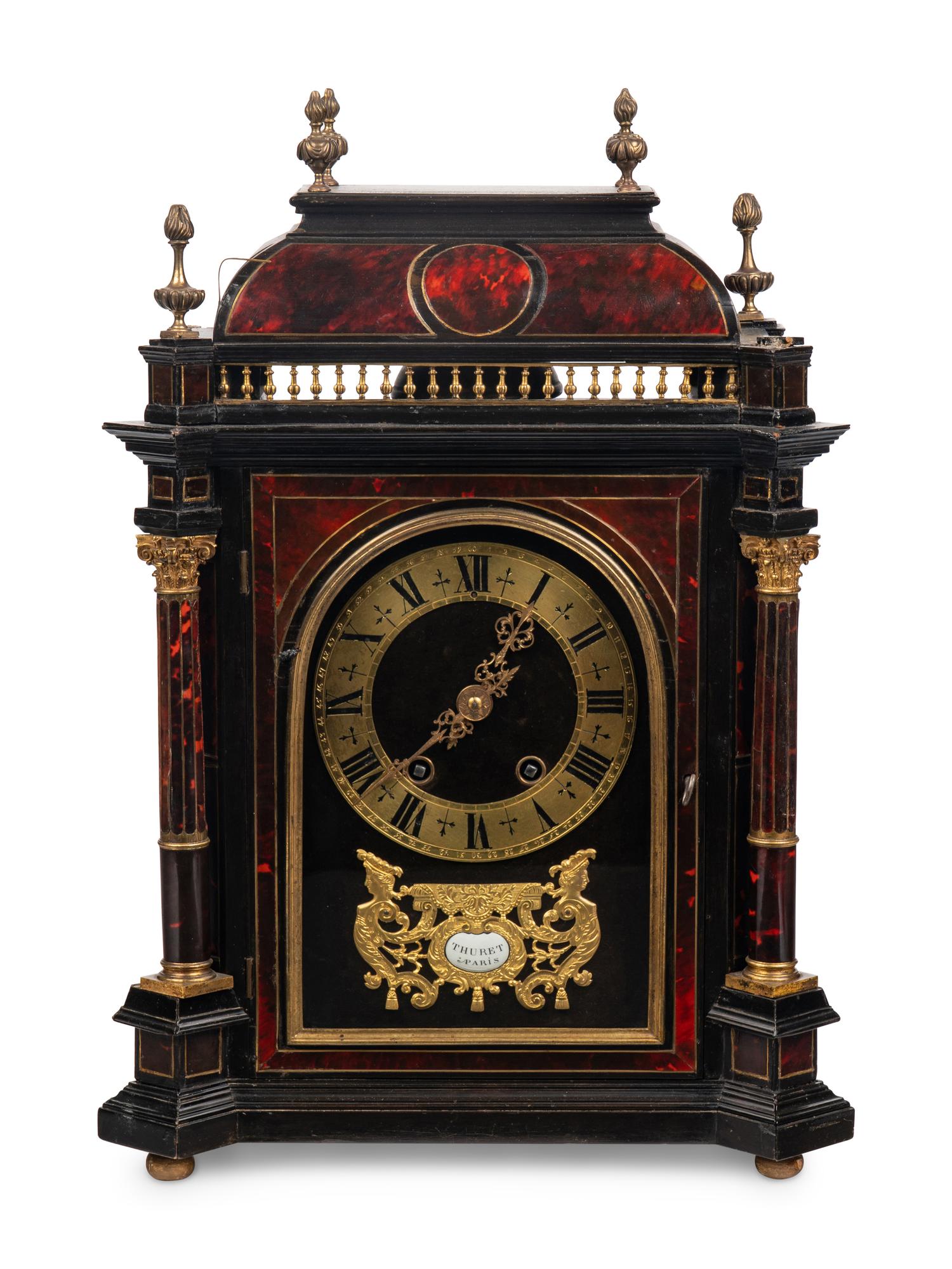 A Napoleon III Gilt Bronze Mounted Tortoiseshell and Ebonized Bracket Clock