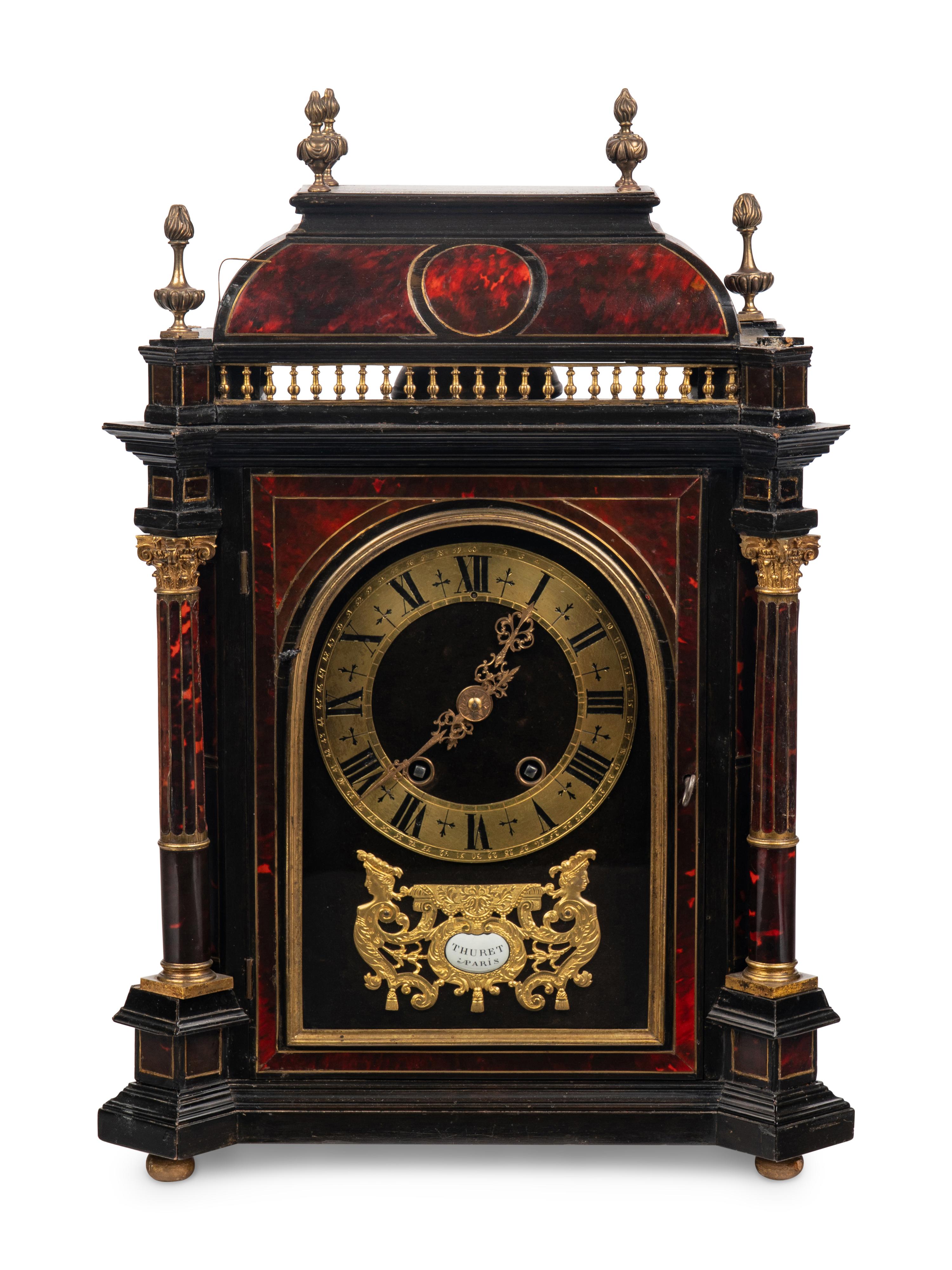 A Napoleon III Gilt Bronze Mounted Tortoiseshell and Ebonized Bracket Clock