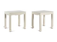 A Pair of White Painted Raffia End Tables