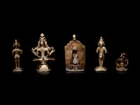 Five Indian Gilt Bronze Figures of Deities and Attendants