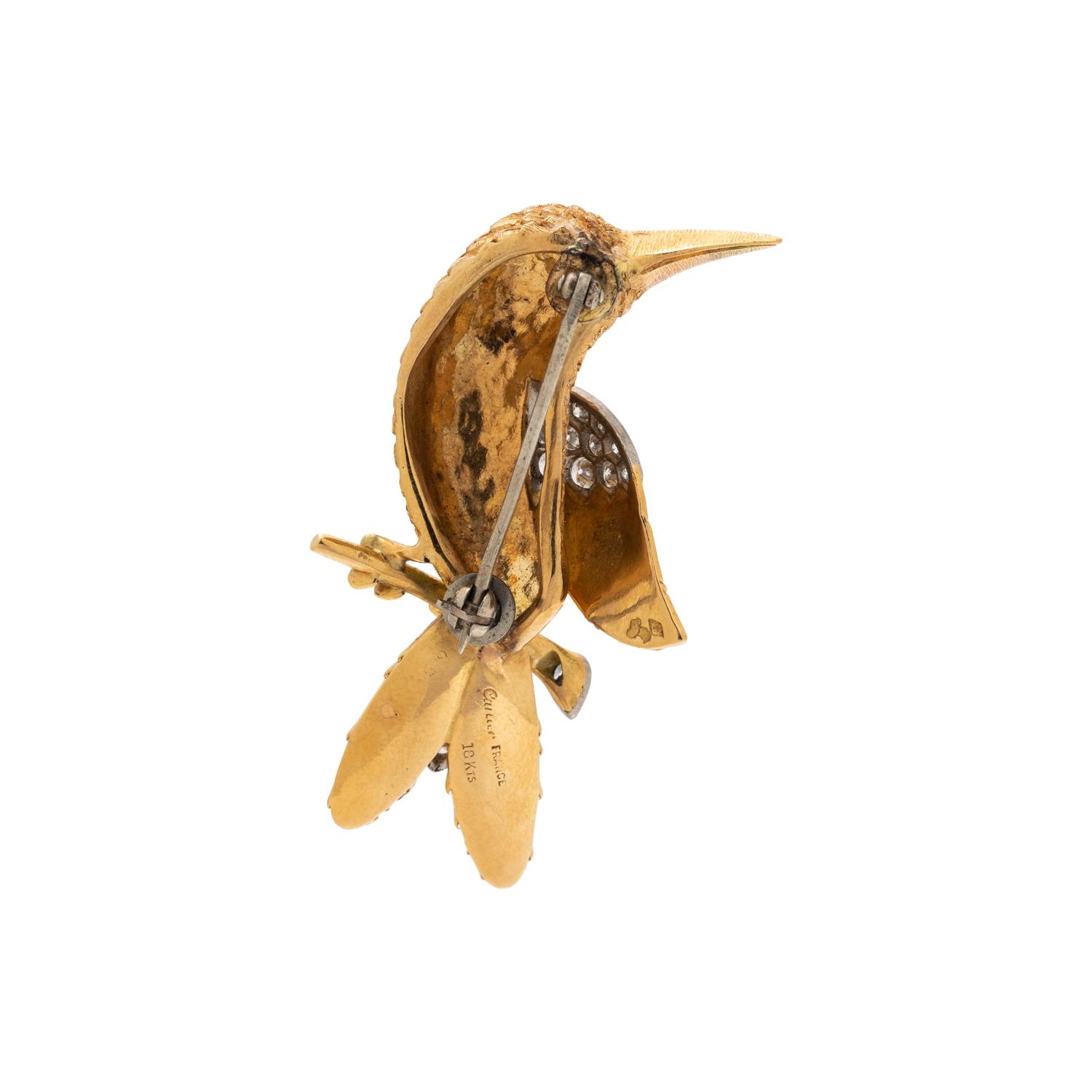 CARTIER, YELLOW GOLD AND DIAMOND BIRD BROOCH