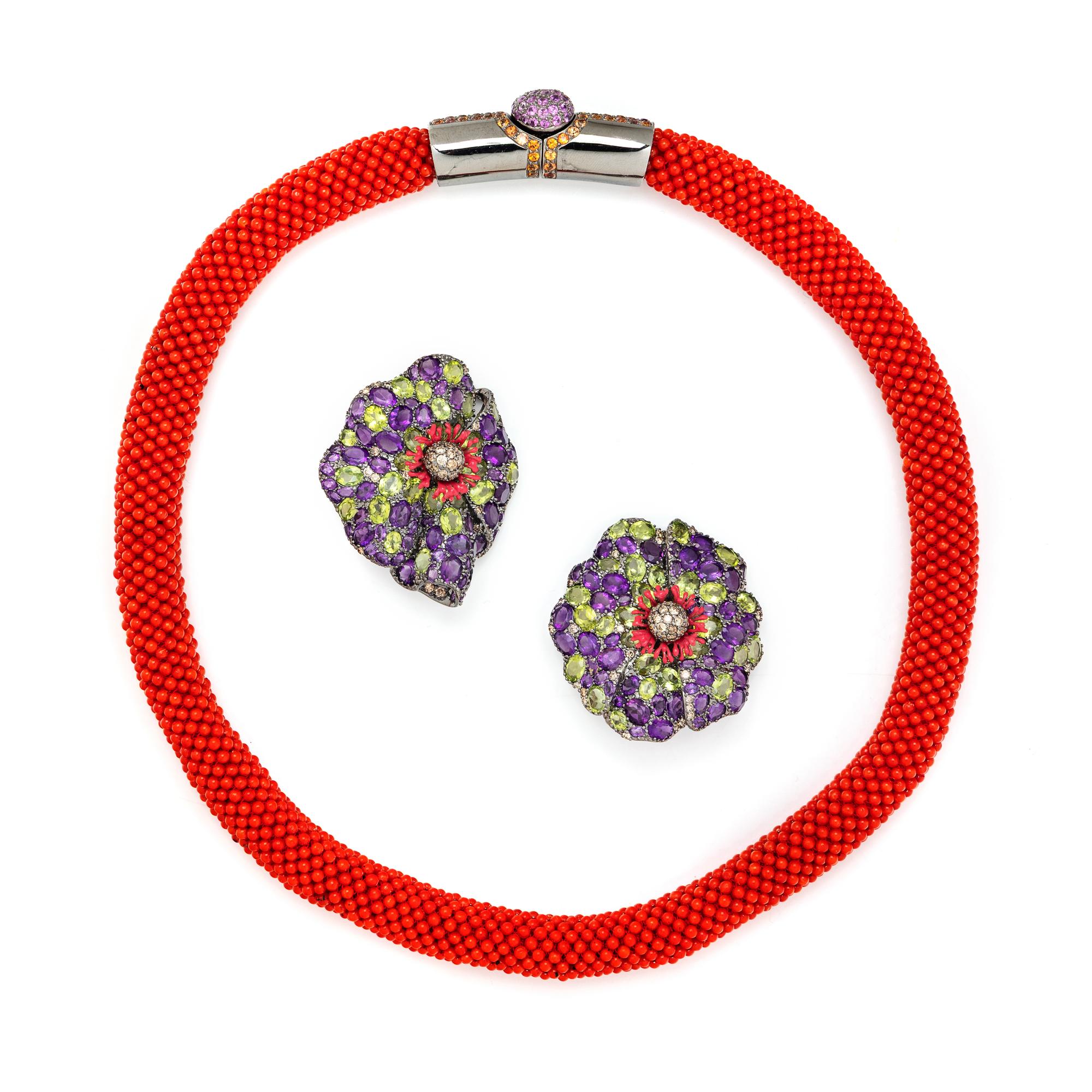COLLECTION OF BLACKENED GOLD, COLORED DIAMOND, AND MULTIGEM JEWELRY