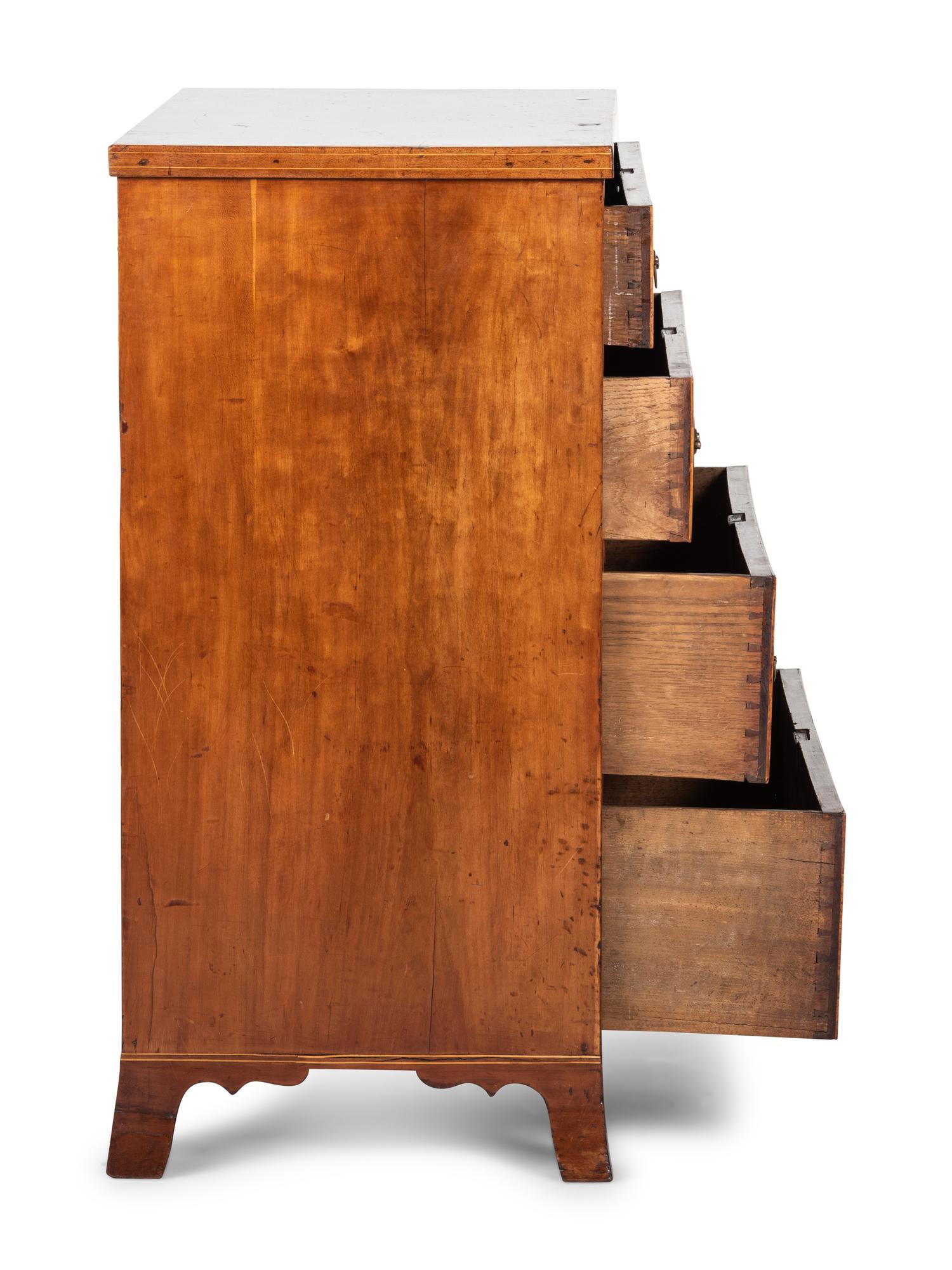A Federal Line-Inlaid Burl and Cherrywood Chest of Drawers