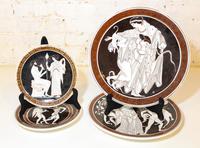 Four Greek Porcelain Plates. Diameter of largest 13 1/4 inches.