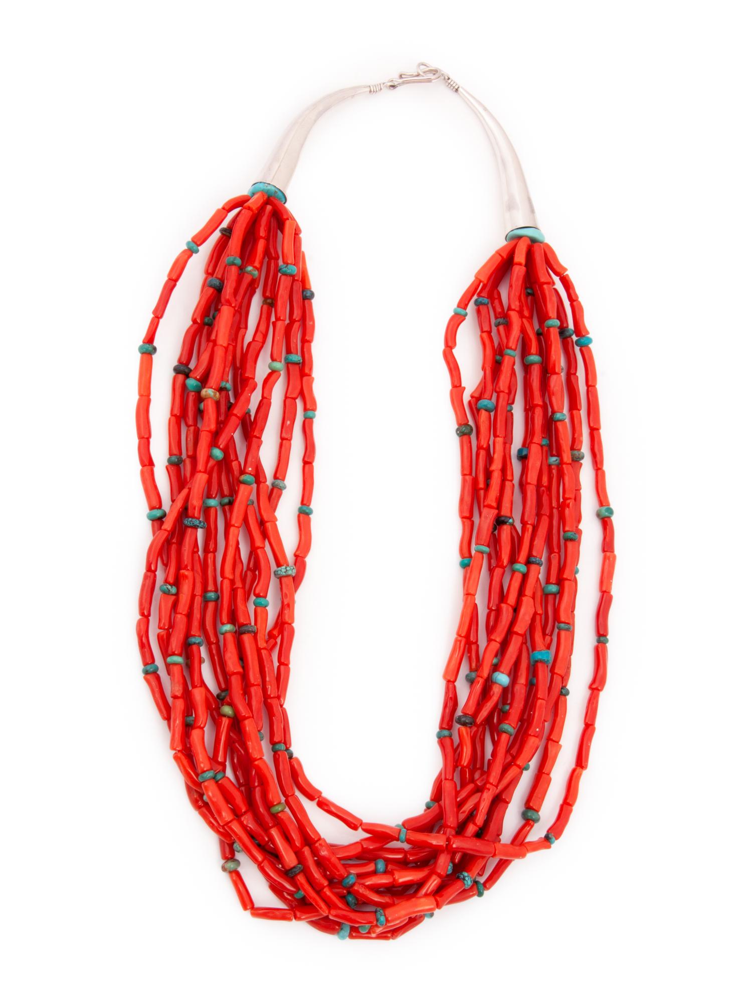 Multi-Strand Coral and Turquoise Necklace