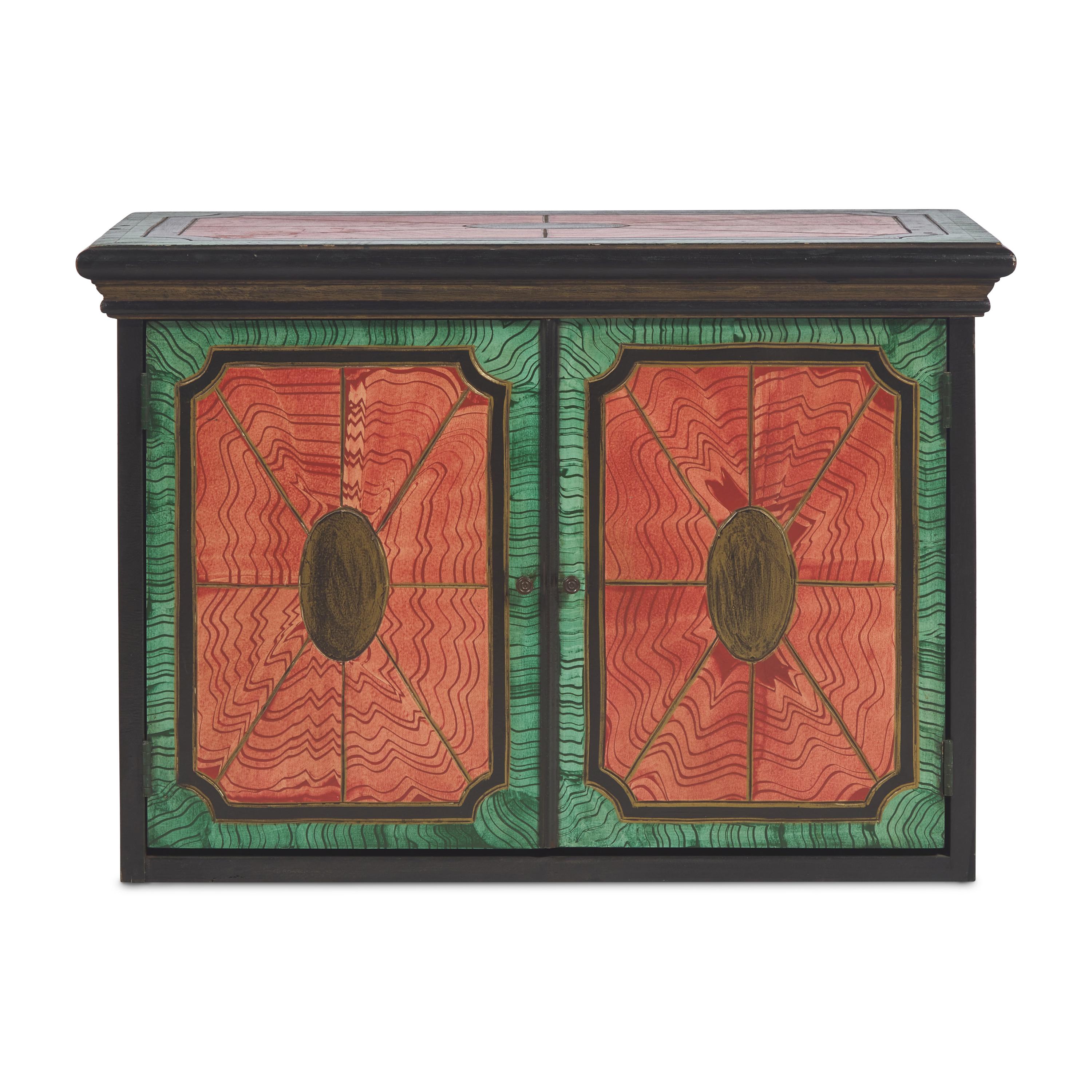 A Folk Art Painted Cabinet on Stand