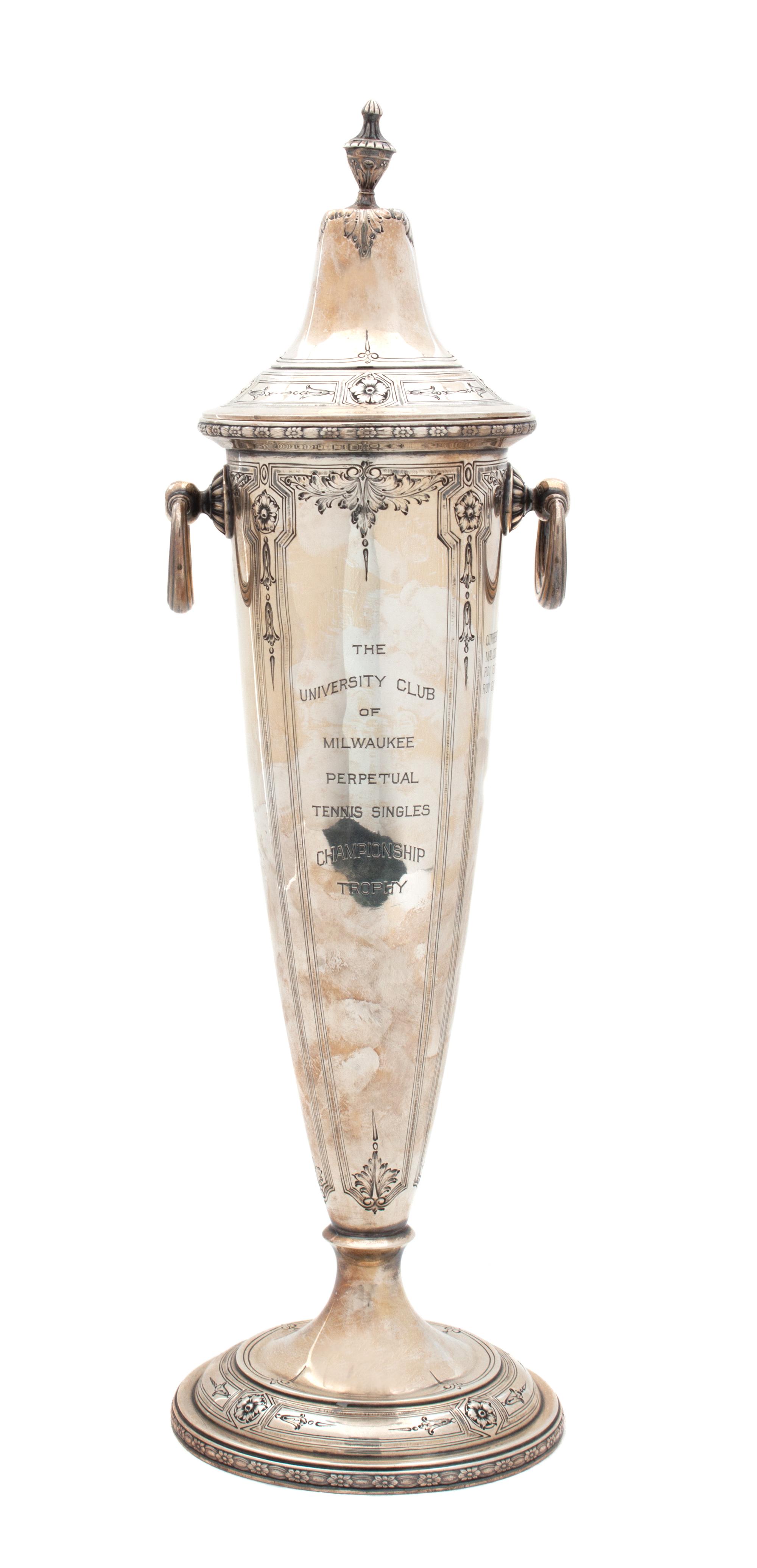 An American Silver Lidded Trophy Height 38 inches.