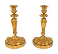 A Pair of Continental Gilt Bronze Candlesticks