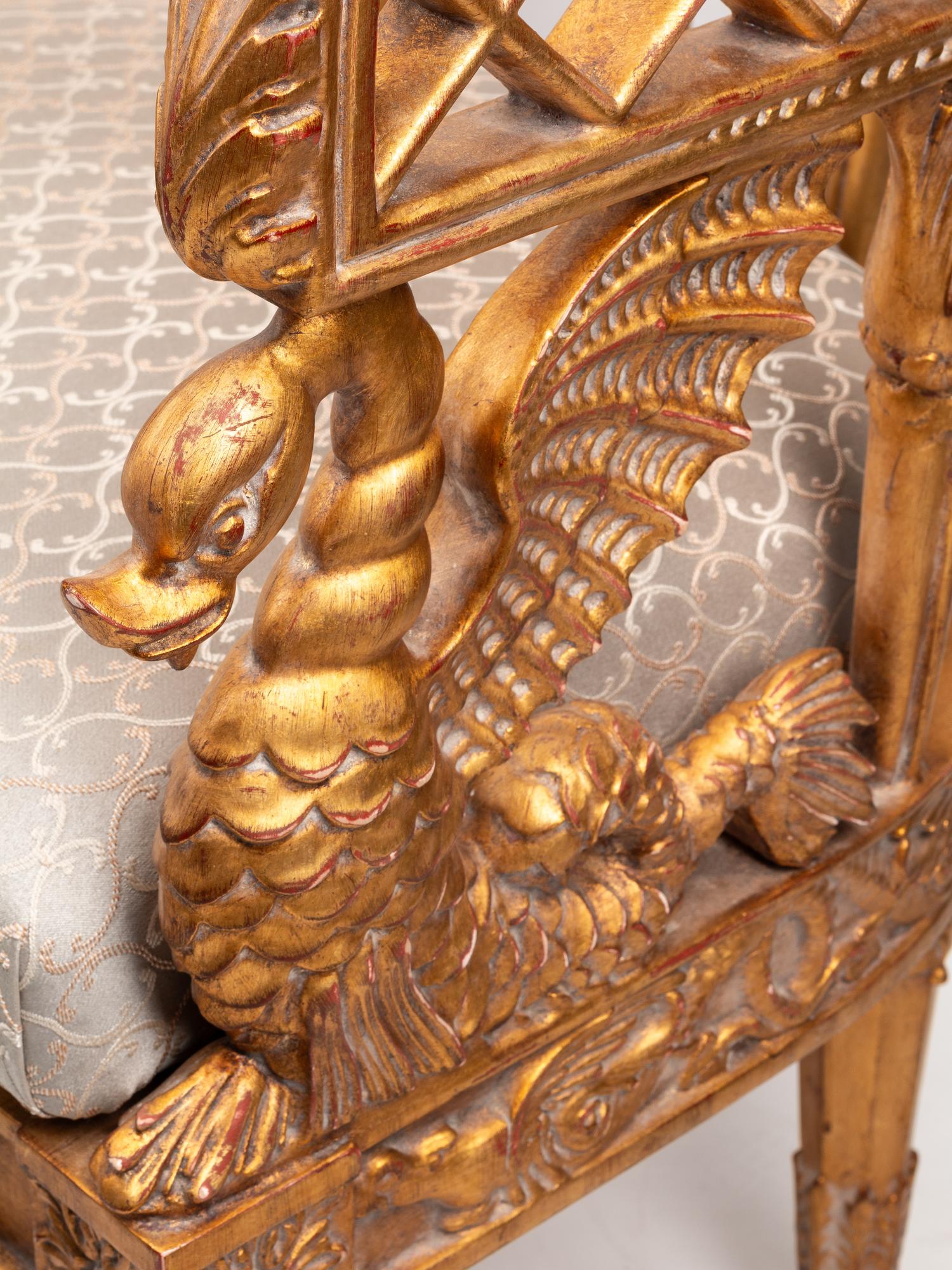 A Set of Four Italian Neoclassical Style Giltwood Armchairs