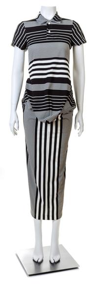 A Comme des Garcons Black and White Striped Polo-Style "Bump" Dress, Size small.