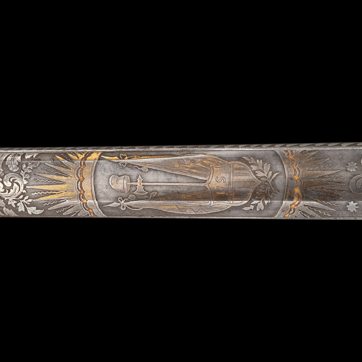 Cased Damascus Bladed Import 1850 Staff & Field Officers Sword Presented to Capt. (Major) William Wood - 9th NY Heavy Artillery with Belt and Sash