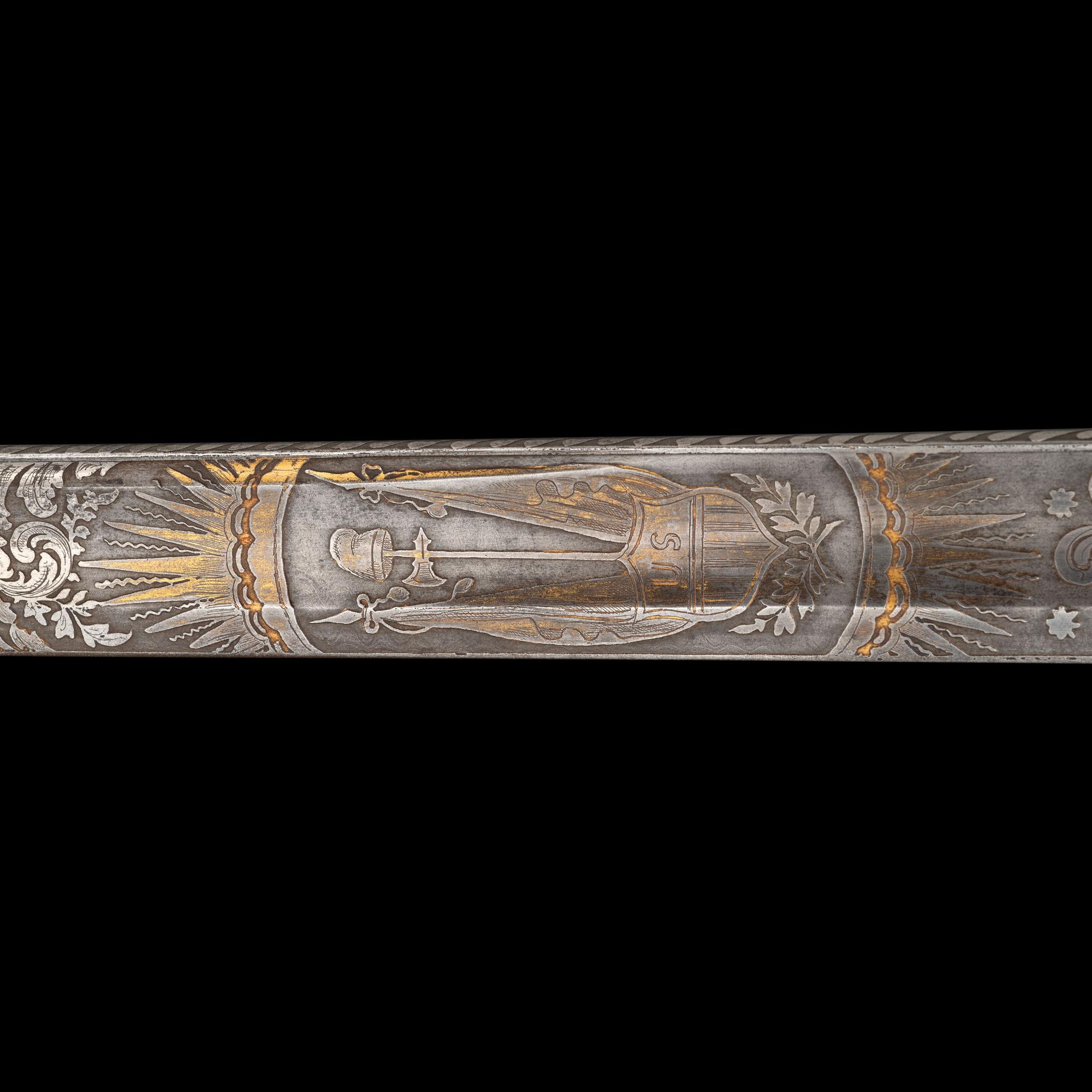 Cased Damascus Bladed Import 1850 Staff & Field Officers Sword Presented to Capt. (Major) William Wood - 9th NY Heavy Artillery with Belt and Sash