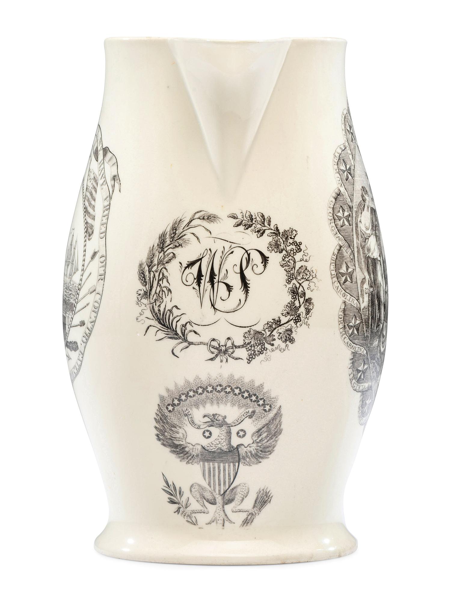 A Liverpool Transfer-Printed Creamware 'George Washington / By Virtue and Valour' Pitcher