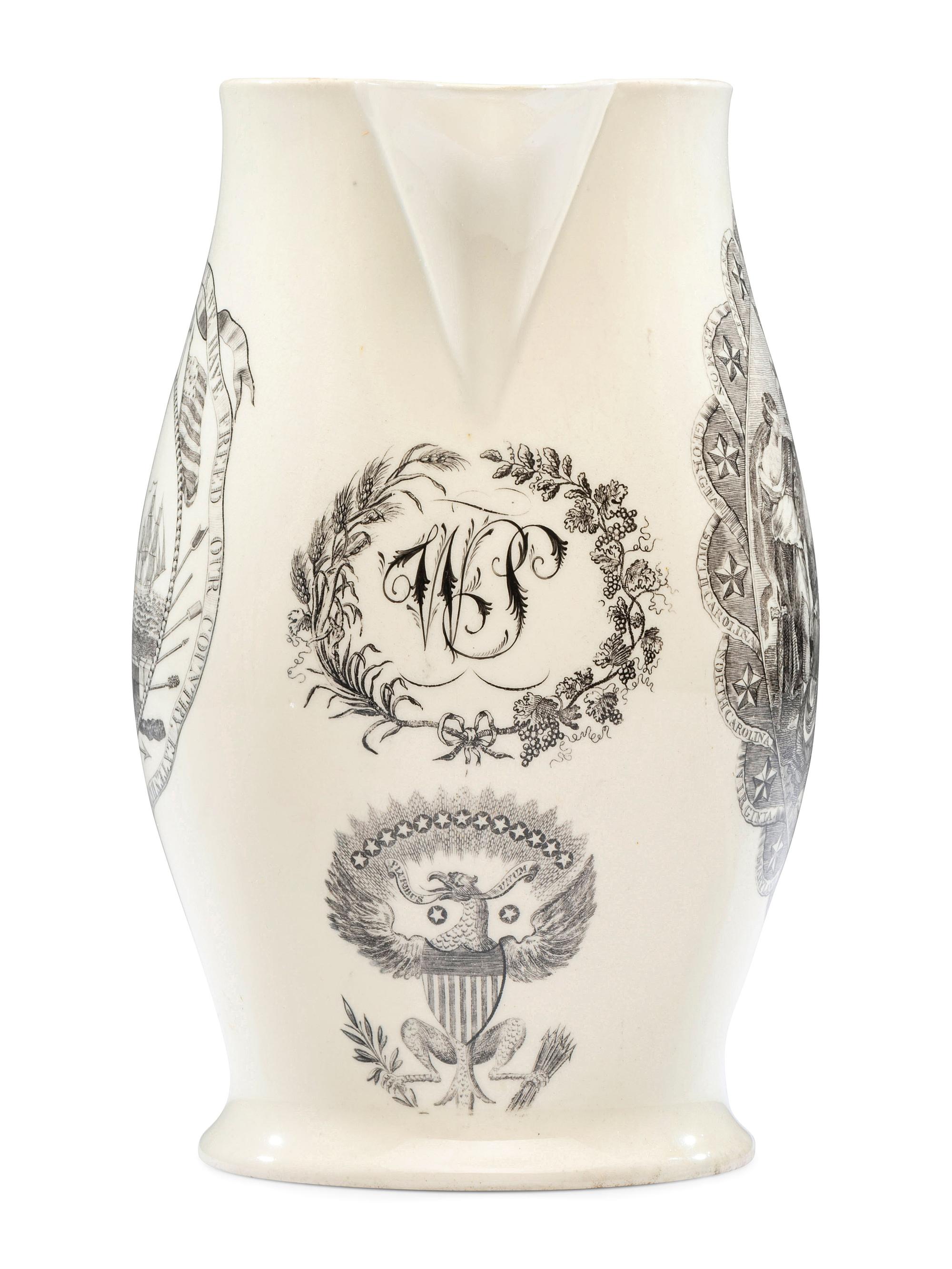 A Liverpool Transfer-Printed Creamware 'George Washington / By Virtue and Valour' Pitcher