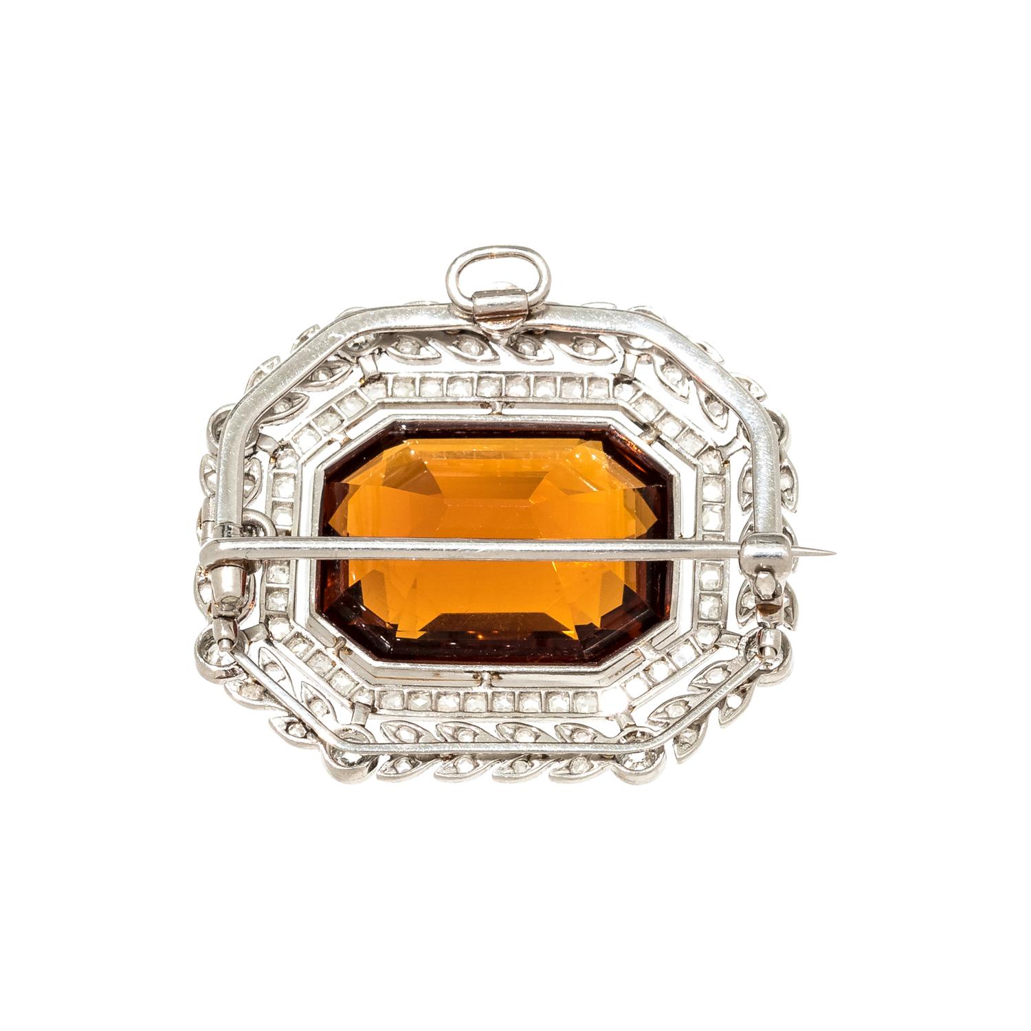 ANTIQUE, CITRINE AND DIAMOND PENDANT/BROOCH