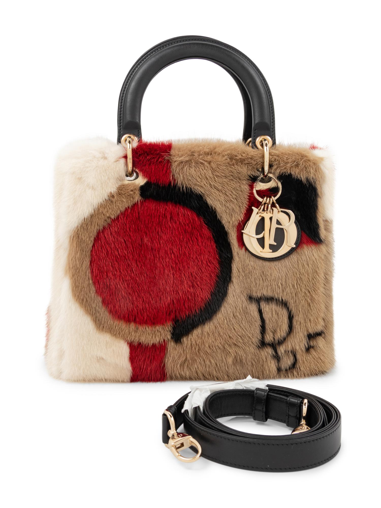 Christian Dior Red and Brown Mink Small Lady Dior Bag, 2018