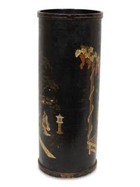 A Japanese Black and Polychrome Lacquer Umbrella Jar