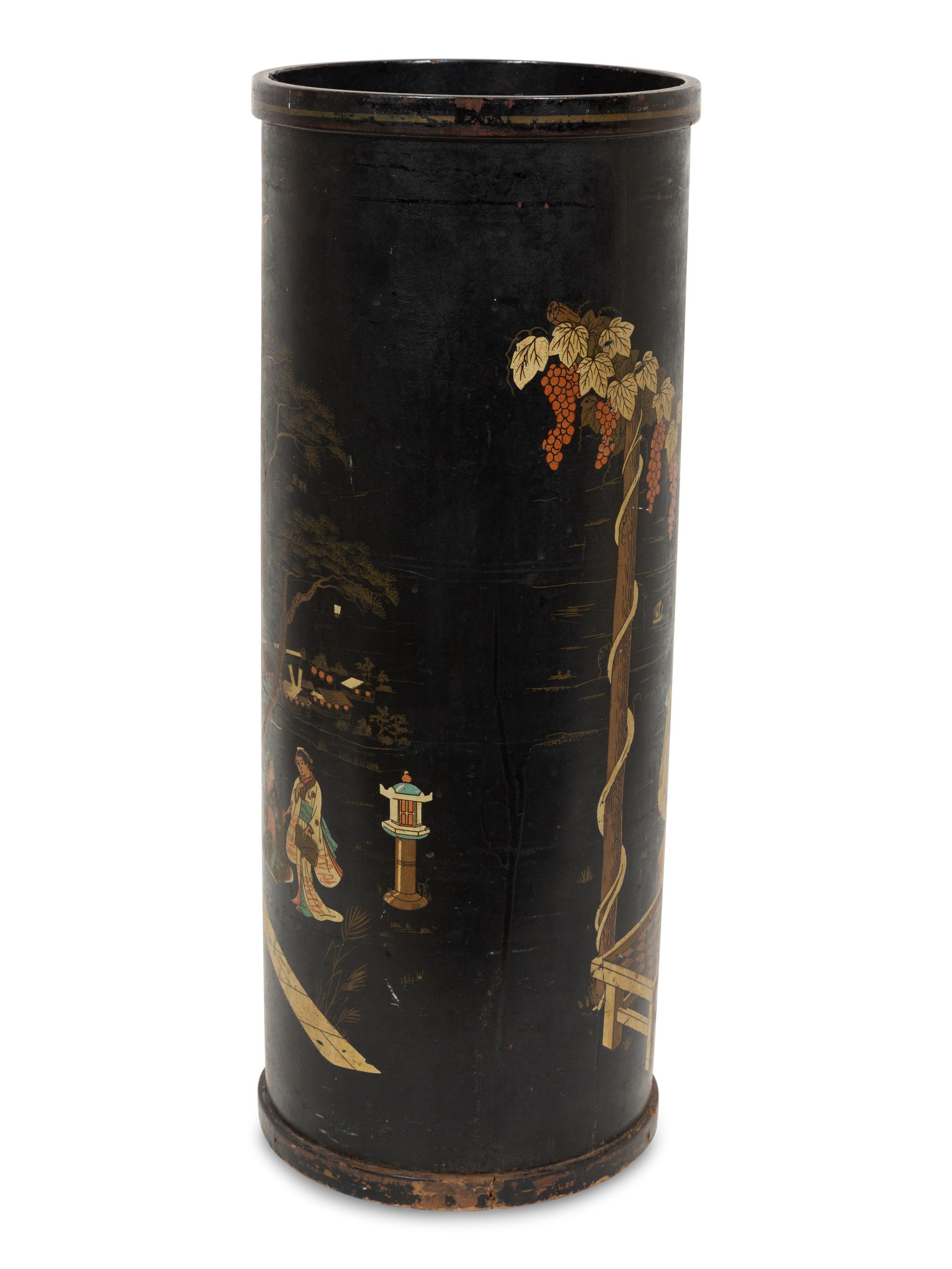A Japanese Black and Polychrome Lacquer Umbrella Jar