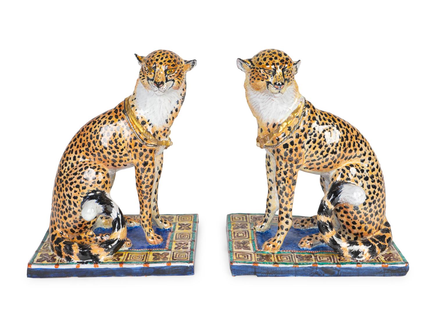 A Pair of Glazed Terracotta Figure of Cheetahs — 20TH CENTURY