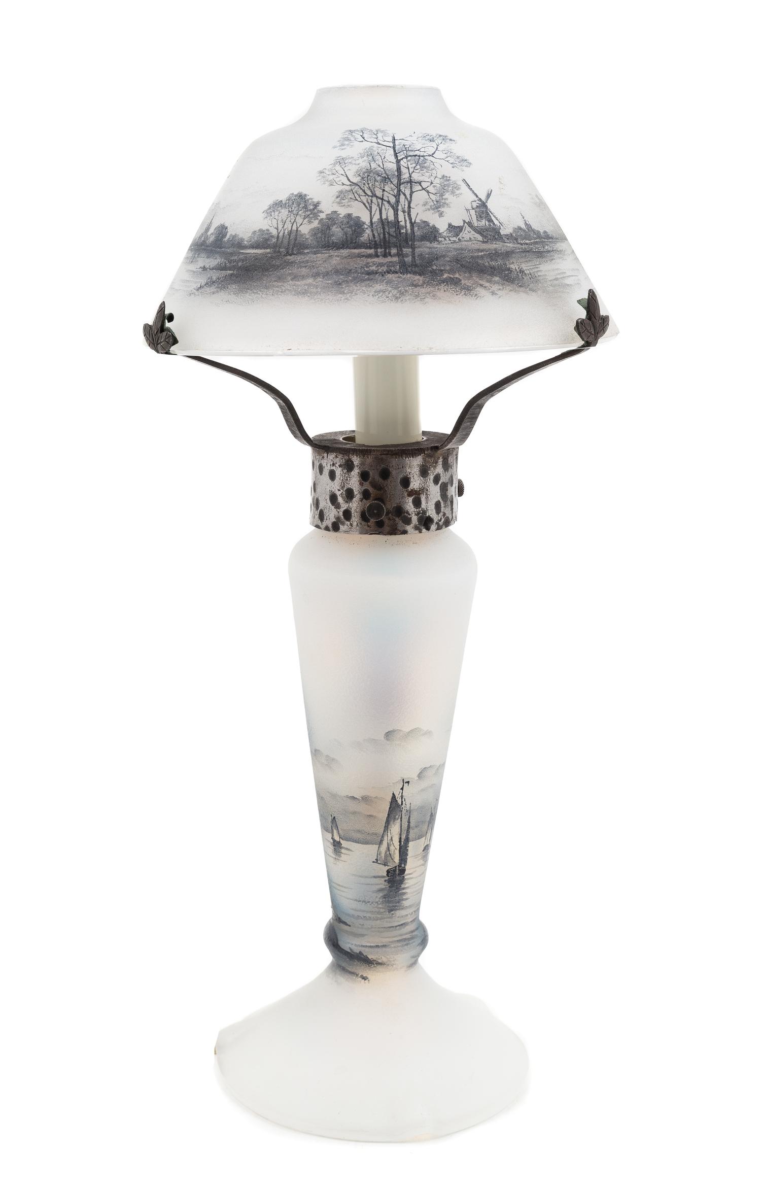 Daum, France, EARLY 20TH CENTURY, a Dutch Scene lamp