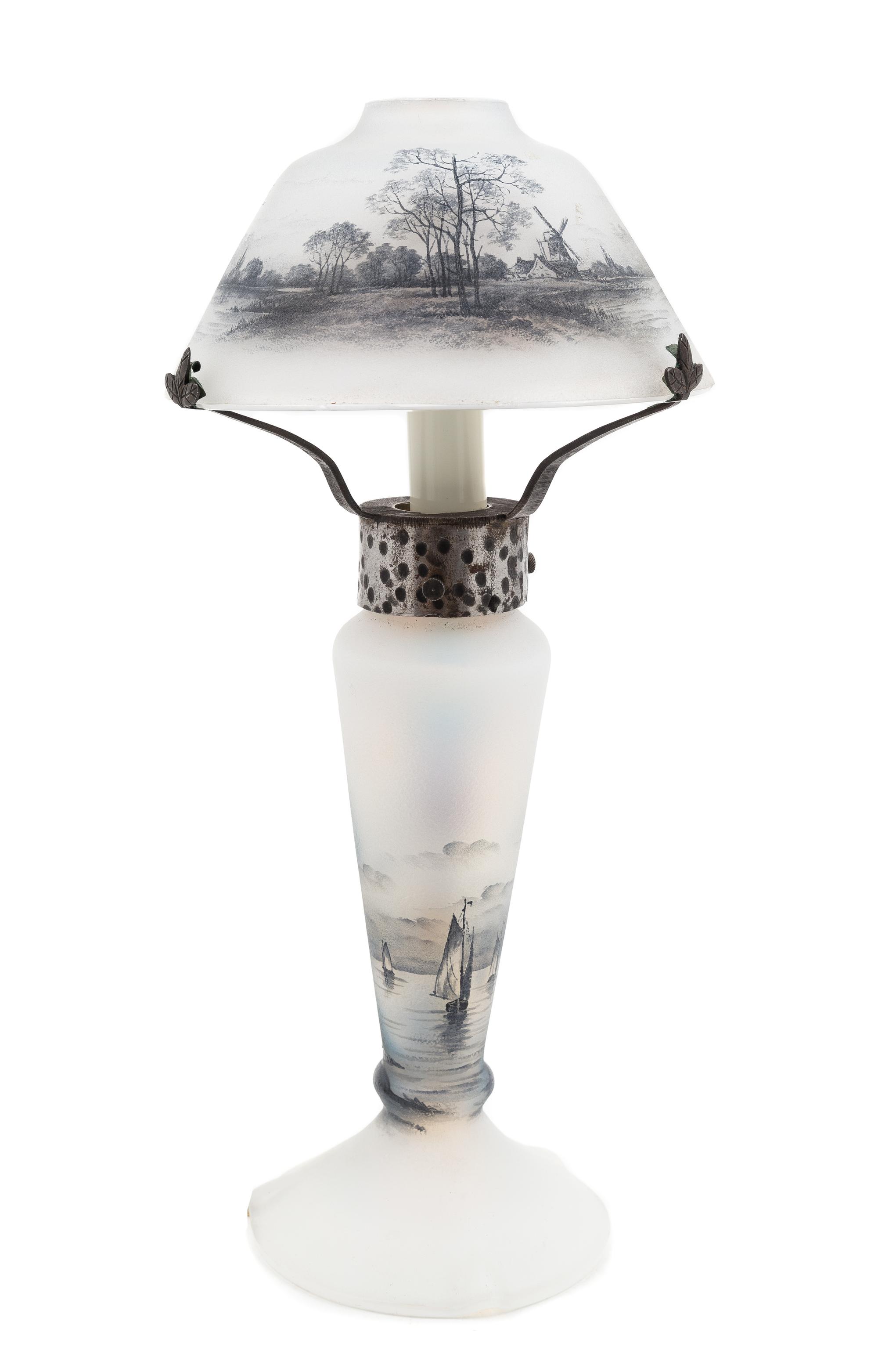 Daum, France, EARLY 20TH CENTURY, a Dutch Scene lamp