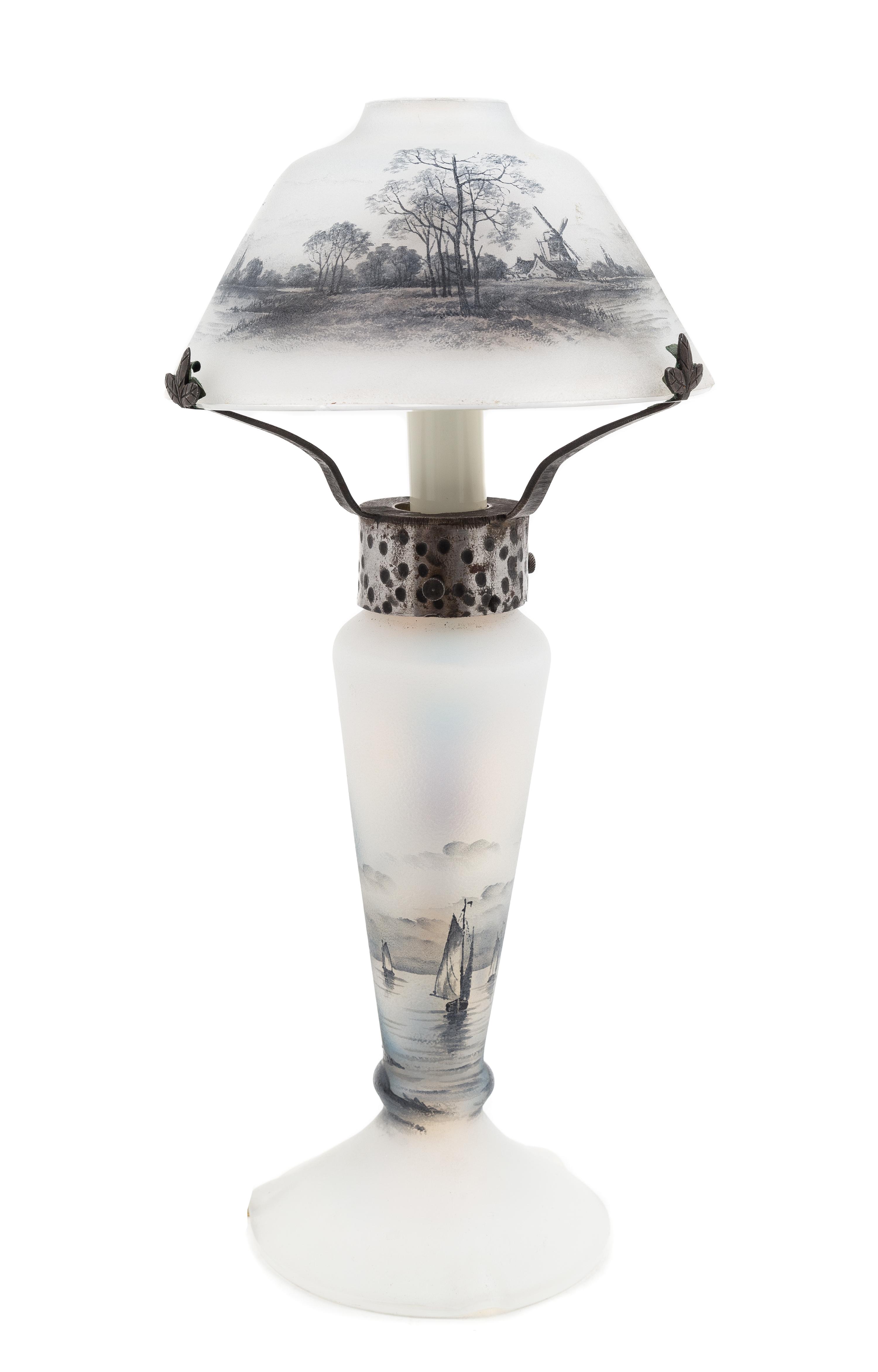 Daum, France, EARLY 20TH CENTURY, a Dutch Scene lamp