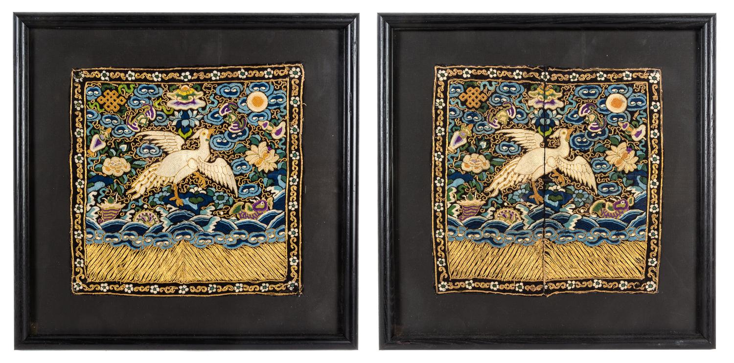 A Pair of Chinese Embroidered Silk Rank Badges of Silver Pheasants — 18TH/19TH CENTURY