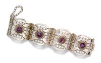 A 980 Silver and Amethyst Bracelet, Taxco, 55.50 dwts.