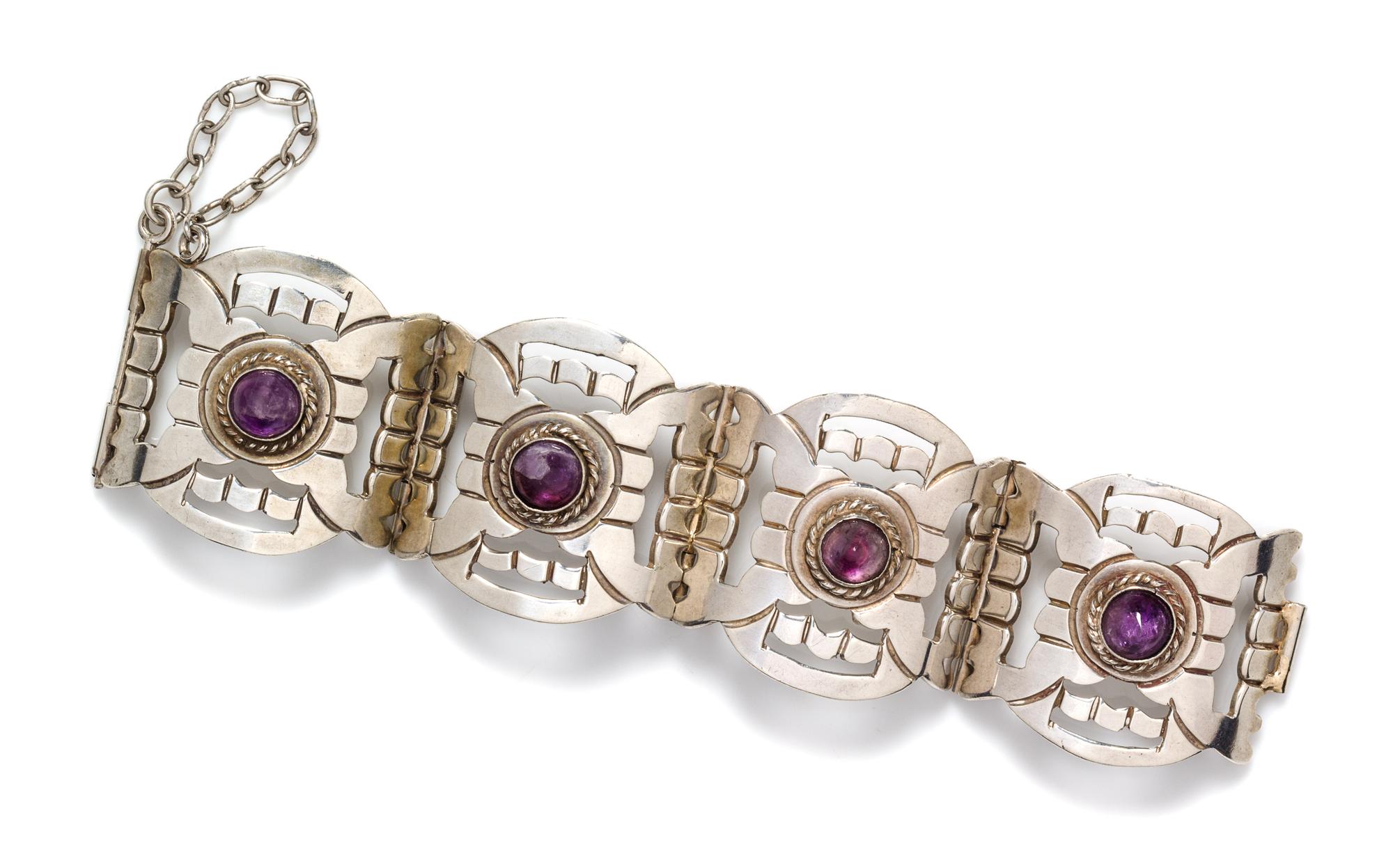 A 980 Silver and Amethyst Bracelet, Taxco, 55.50 dwts.