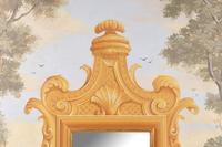 A Pair of Continental Painted Canvas and Parcel Gilt Pier Mirrors