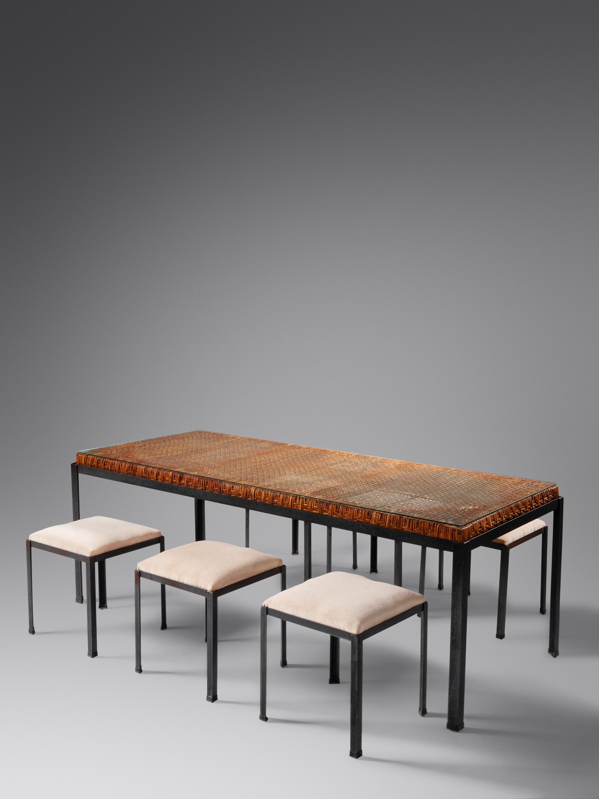 Osetsu Dai Dining Table with Six Stools, c. 1959 Tropi-Cal, USA