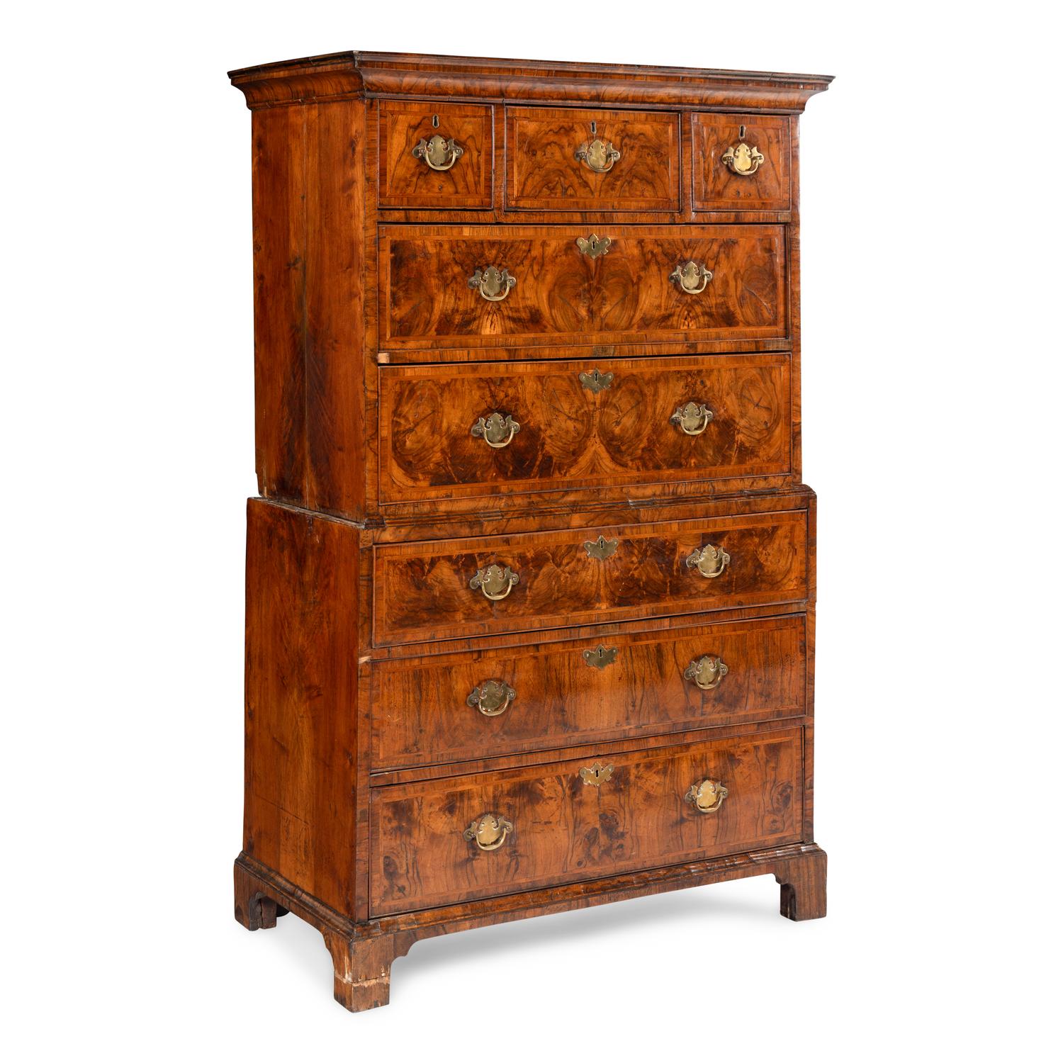 A George III Burl Walnut Chest on Chest