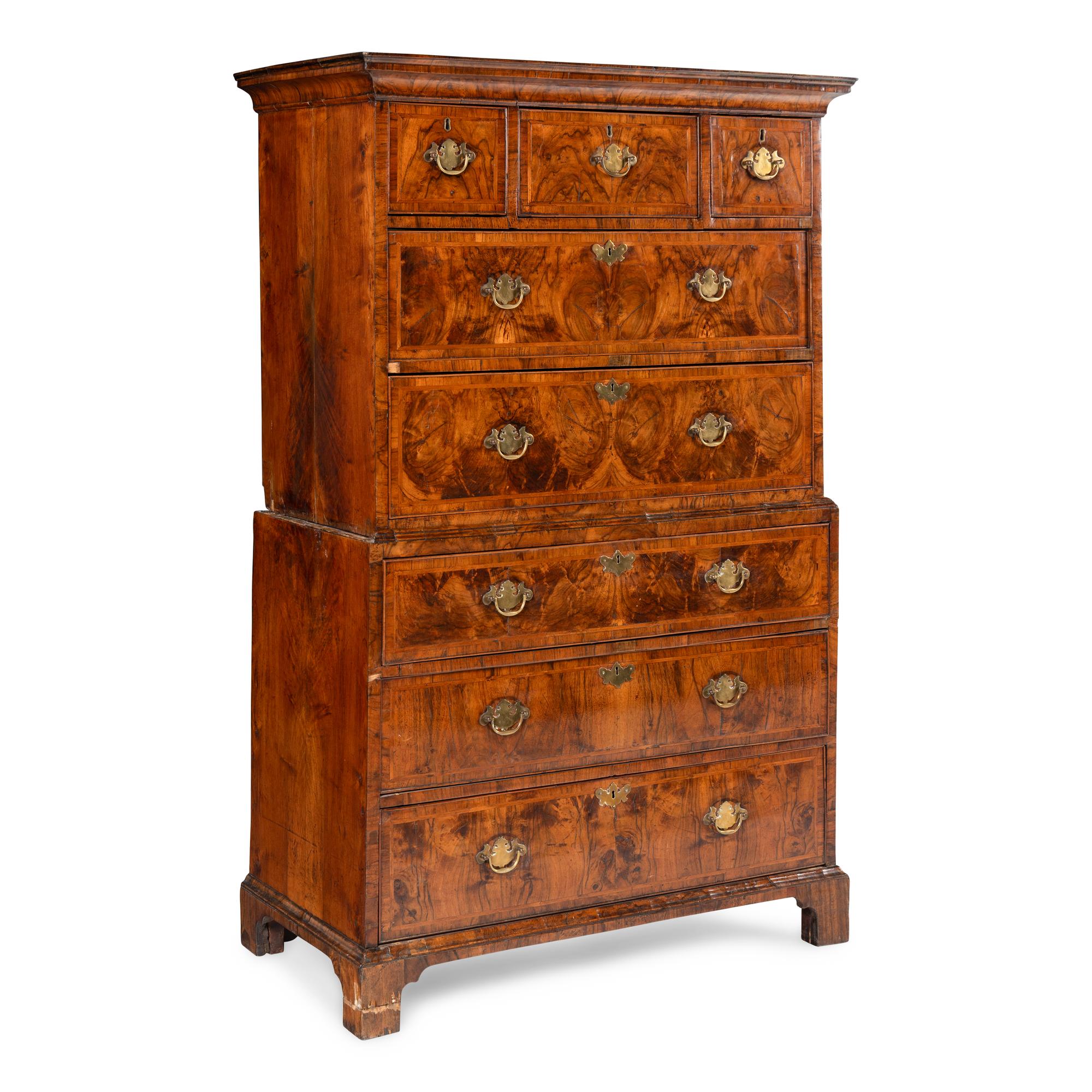 A George III Burl Walnut Chest on Chest