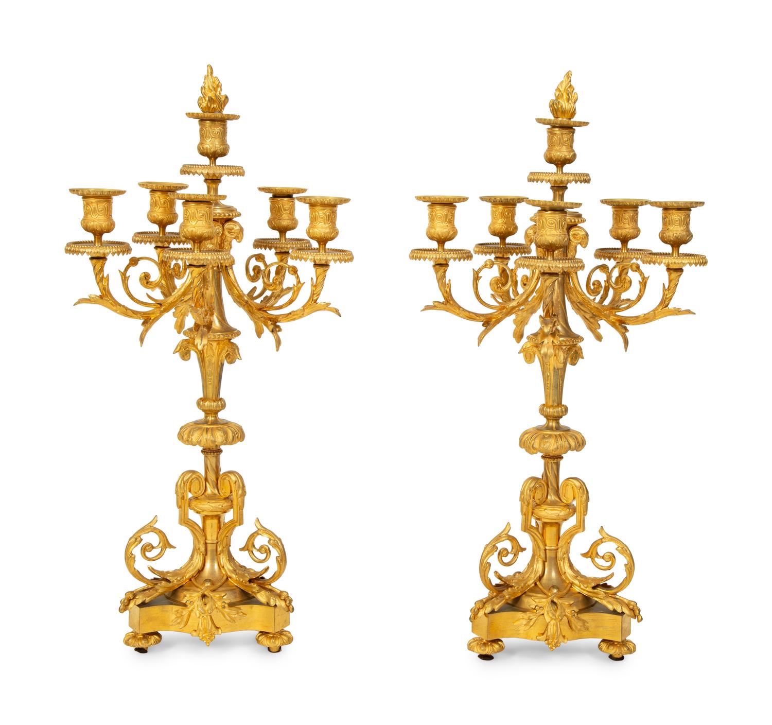 A Pair of Napoleon III Gilt Bronze Five Light Candelabra — 19TH CENTURY