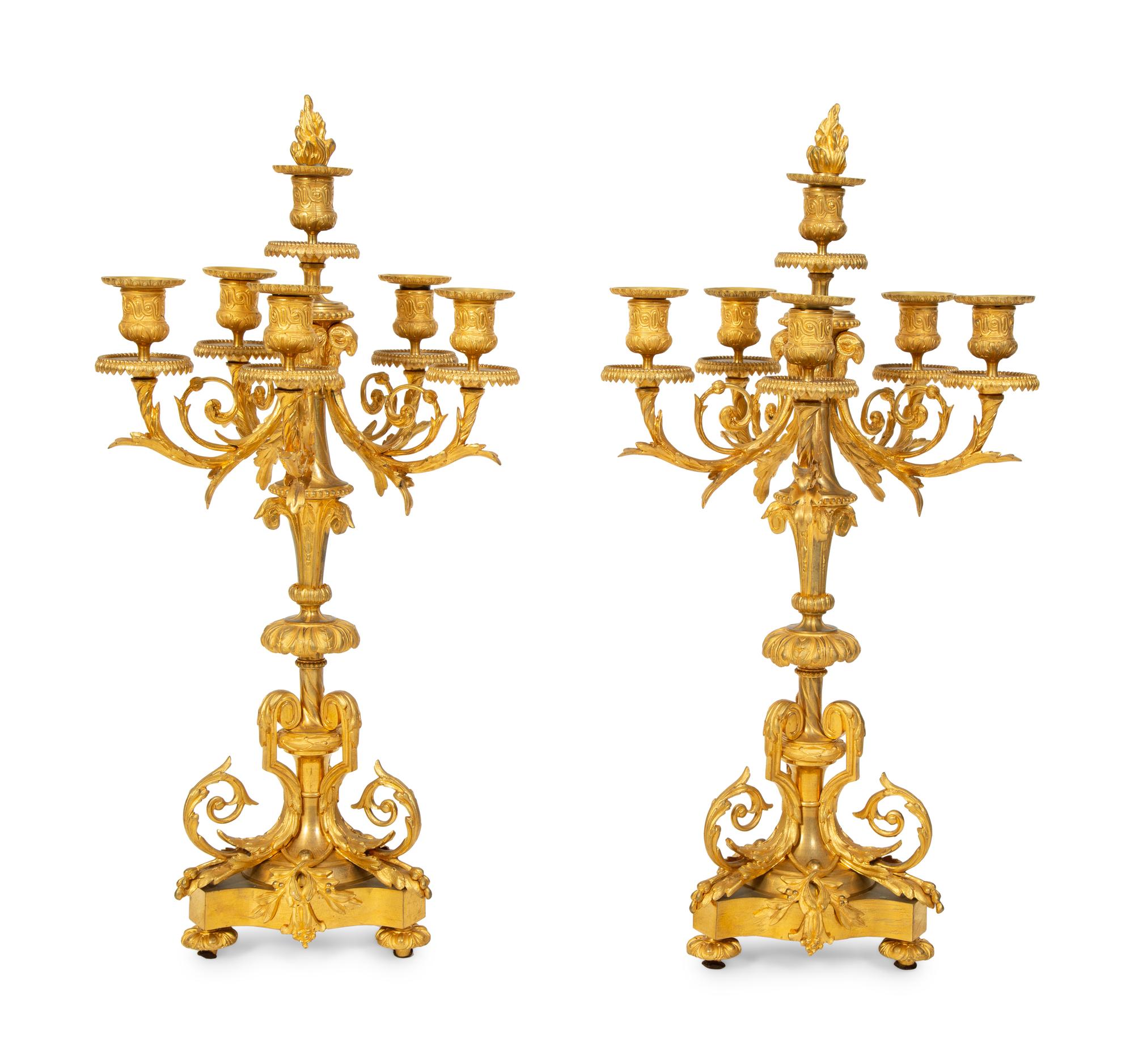 A Pair of Napoleon III Gilt Bronze Five Light Candelabra — 19TH CENTURY