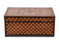 An English Satinwood, Mahogany and Marquetry Casket