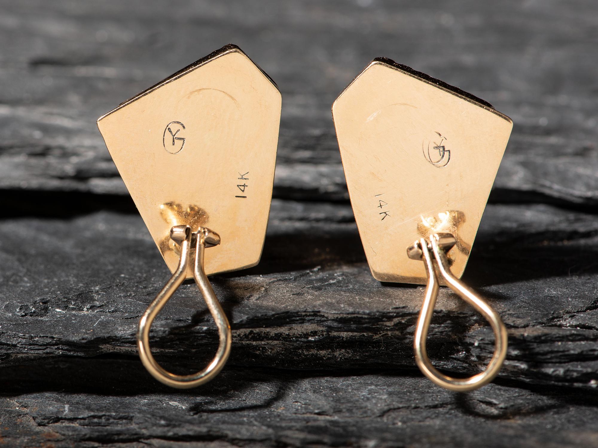 14K Gold and Turquoise Clip Earrings