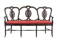 A French Painted and Mother-of-Pearl Inlaid Black Painted Hall Bench