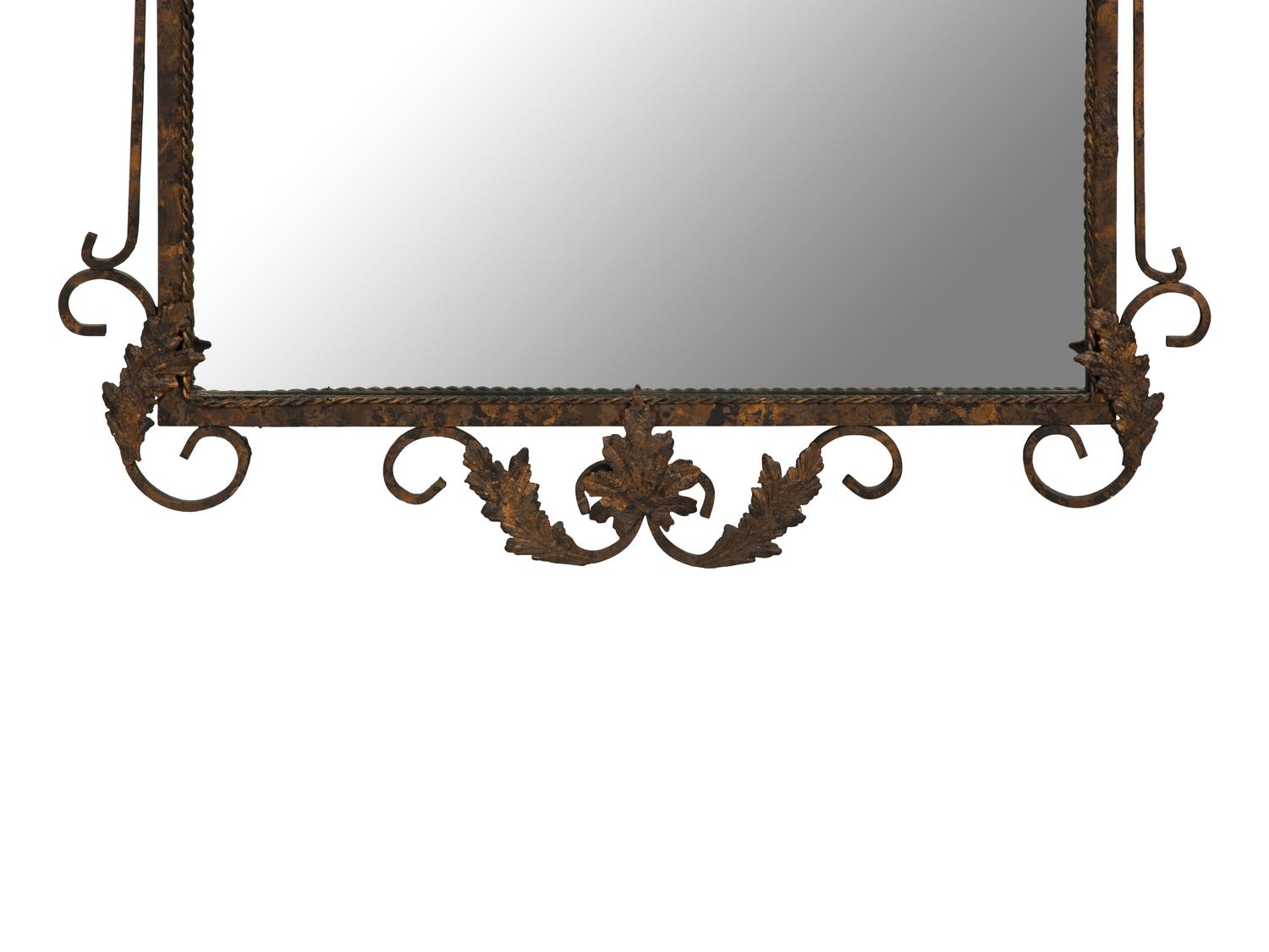 A Whimsical Patinated and Parcel Gilt Metal Framed Mirror