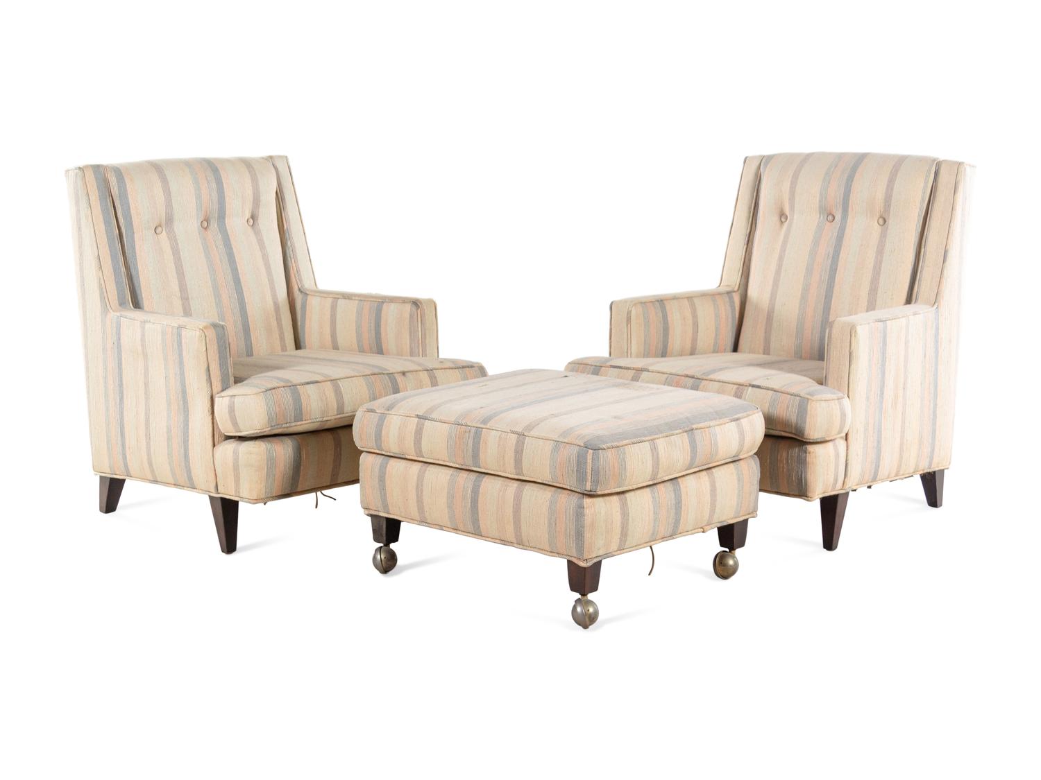Pair of Lounge Chairs with an Ottoman, Dunbar, USA