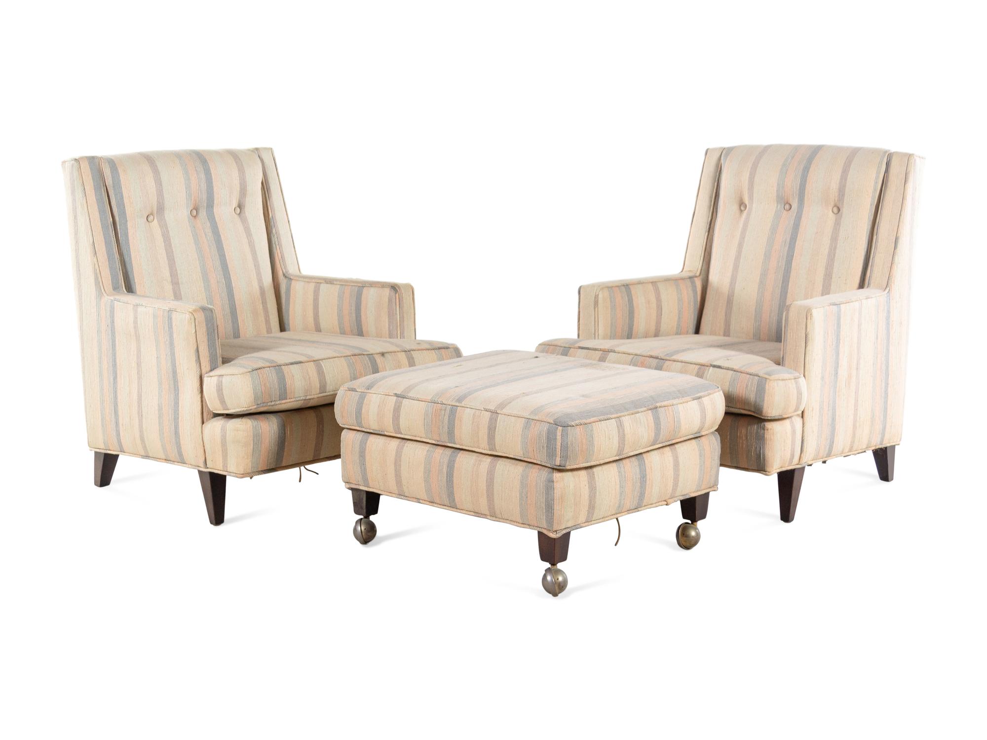 Pair of Lounge Chairs with an Ottoman, Dunbar, USA