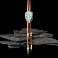 Leo Lando Yazzie (Diné, act. since 1970s) — 14k Gold, Nevada Blue Turquoise, Coral, and Opal Bolo Tie