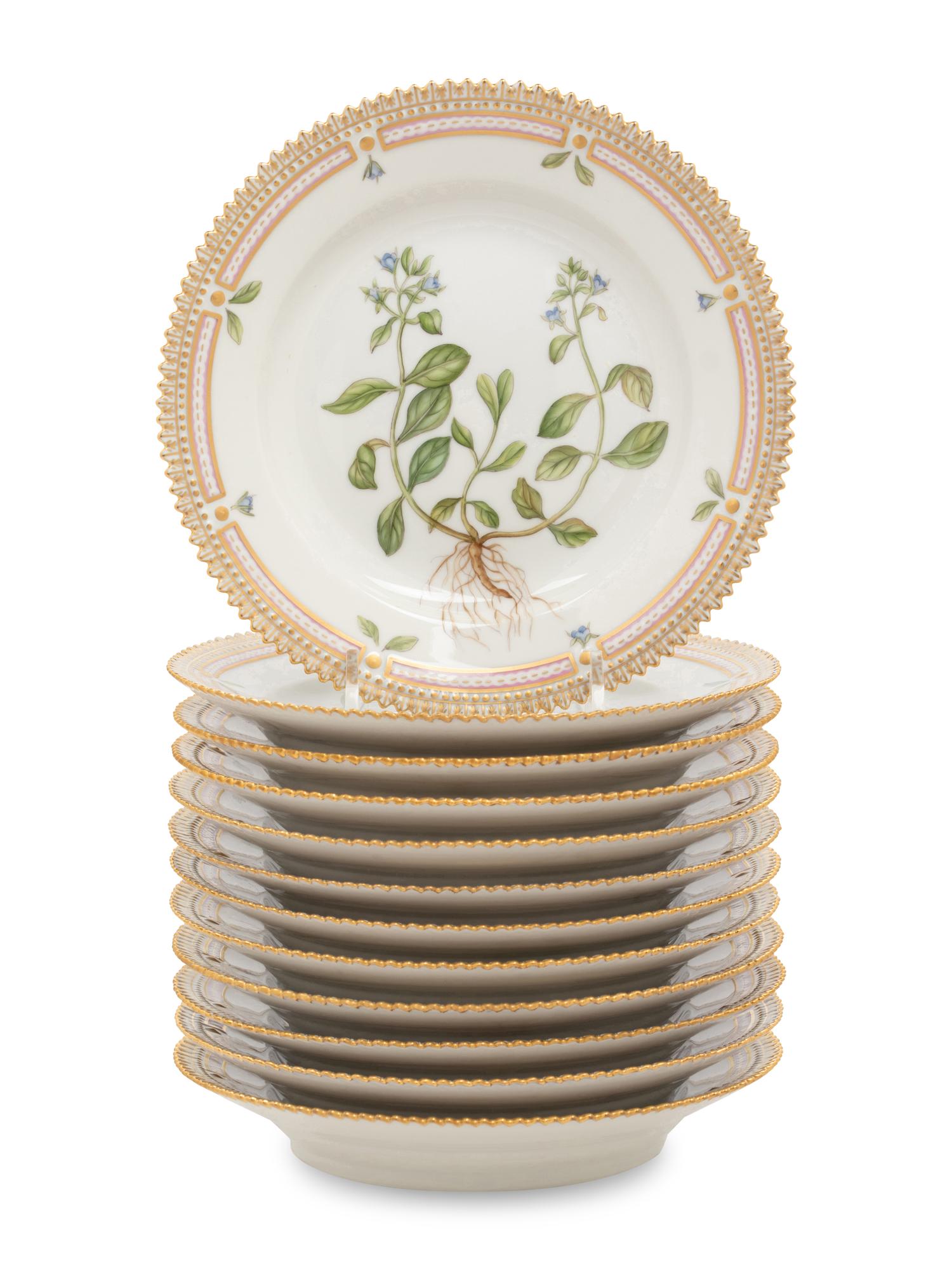A Set of Twelve Royal Copenhagen Flora Danica Porcelain Bread Plates