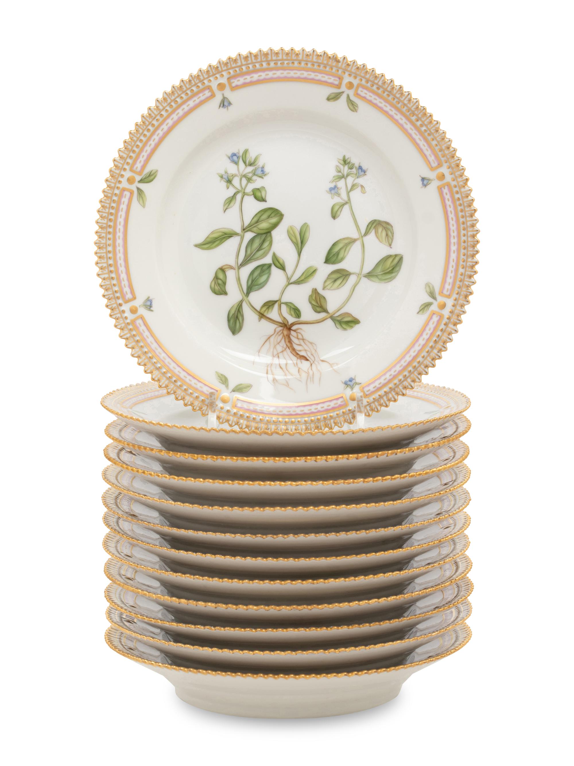 A Set of Twelve Royal Copenhagen Flora Danica Porcelain Bread Plates