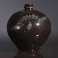 A Chinese Cizhou Black Glazed Jar, Duluping, Jin/Yuan Dynasty — 金/元 磁州窯黑釉鐵鏽花嘟噜瓶