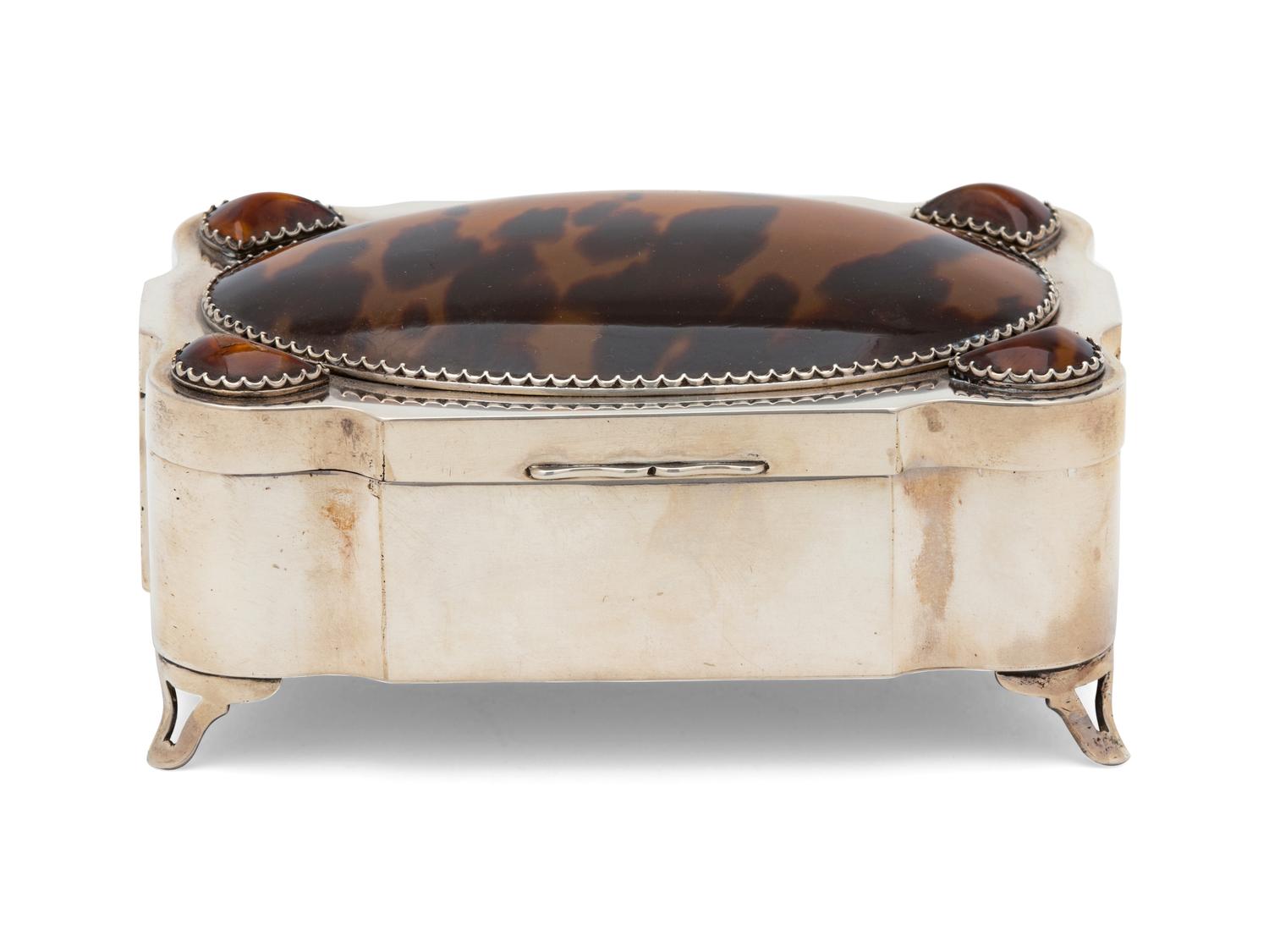 An English Silver Tortoiseshell Inlaid Box