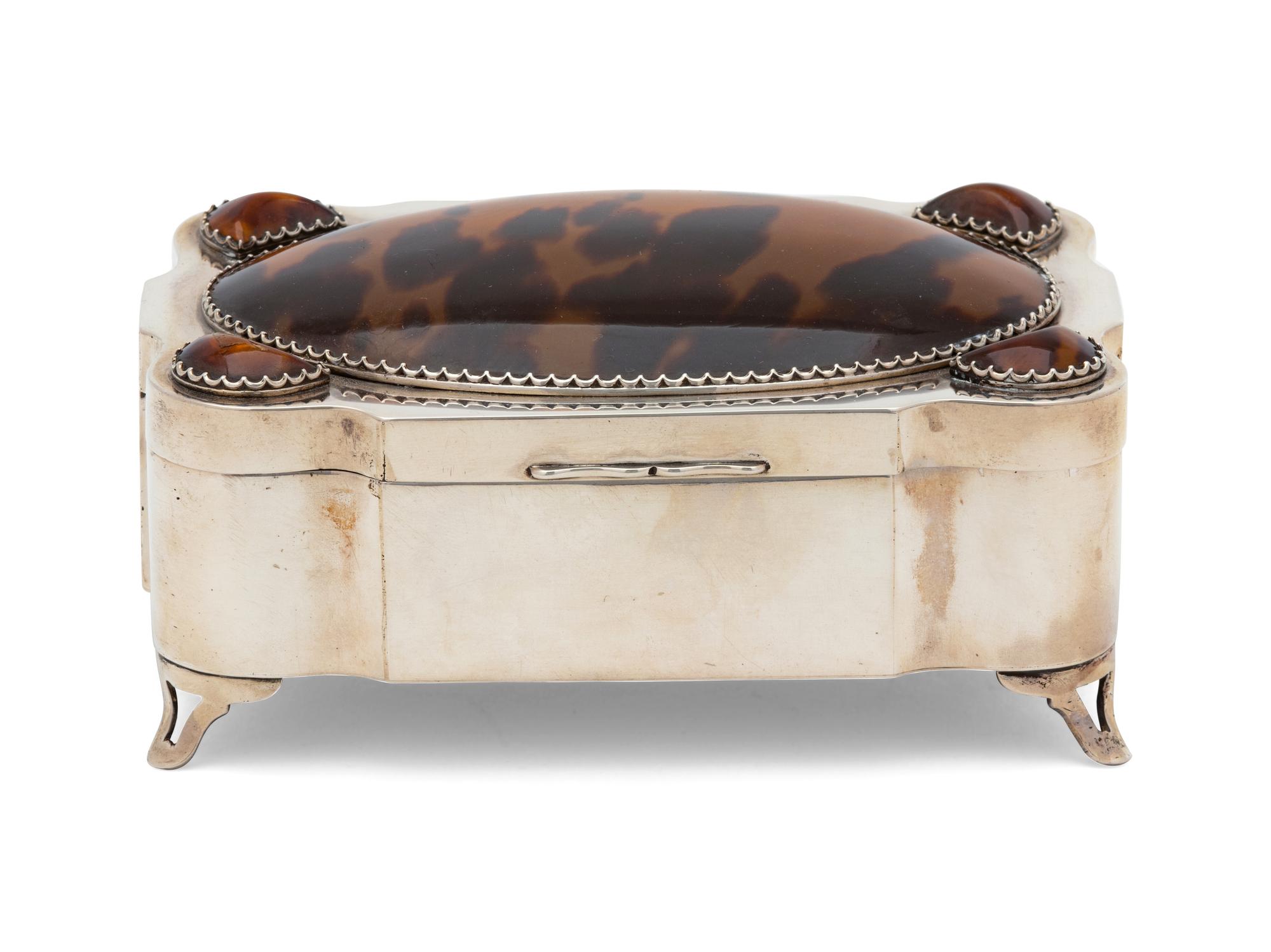 An English Silver Tortoiseshell Inlaid Box