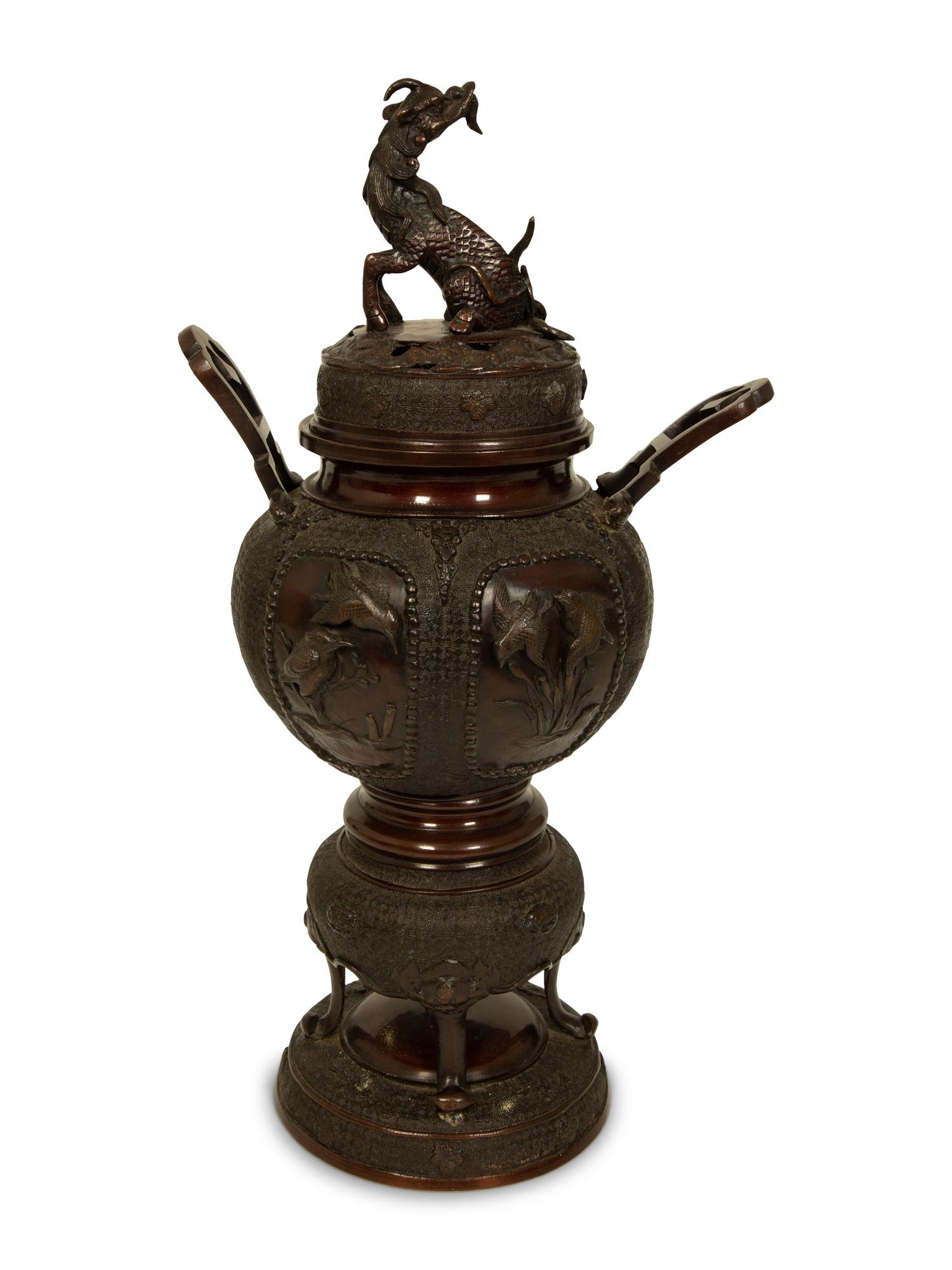 A Japanese Meiji Bronze Censer with Dragon Finial — 19TH CENTURY